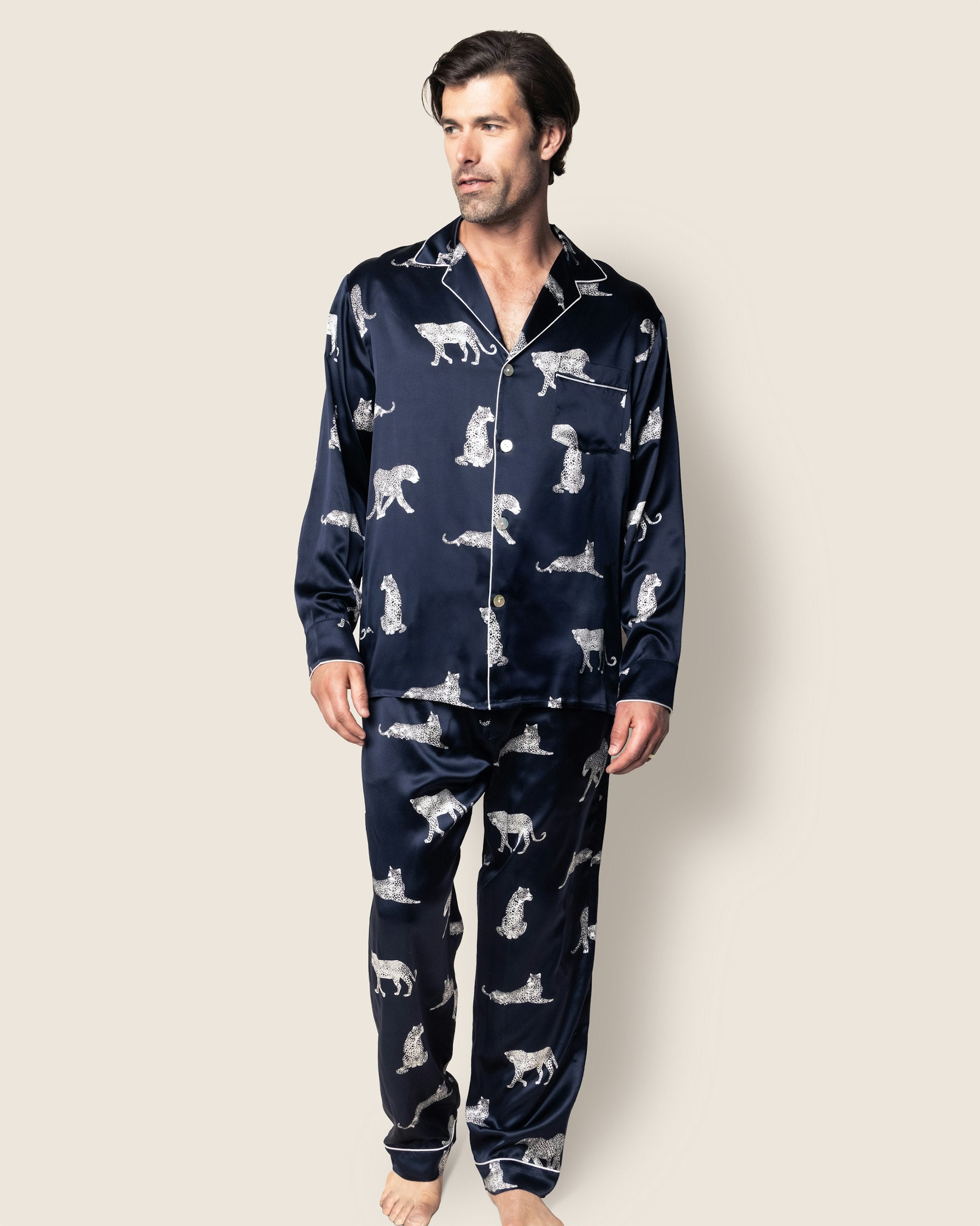 Men's Silk Pajama Set in Panthere de Luxe in Panthere de Nuit#Color_Panthere de Nuit