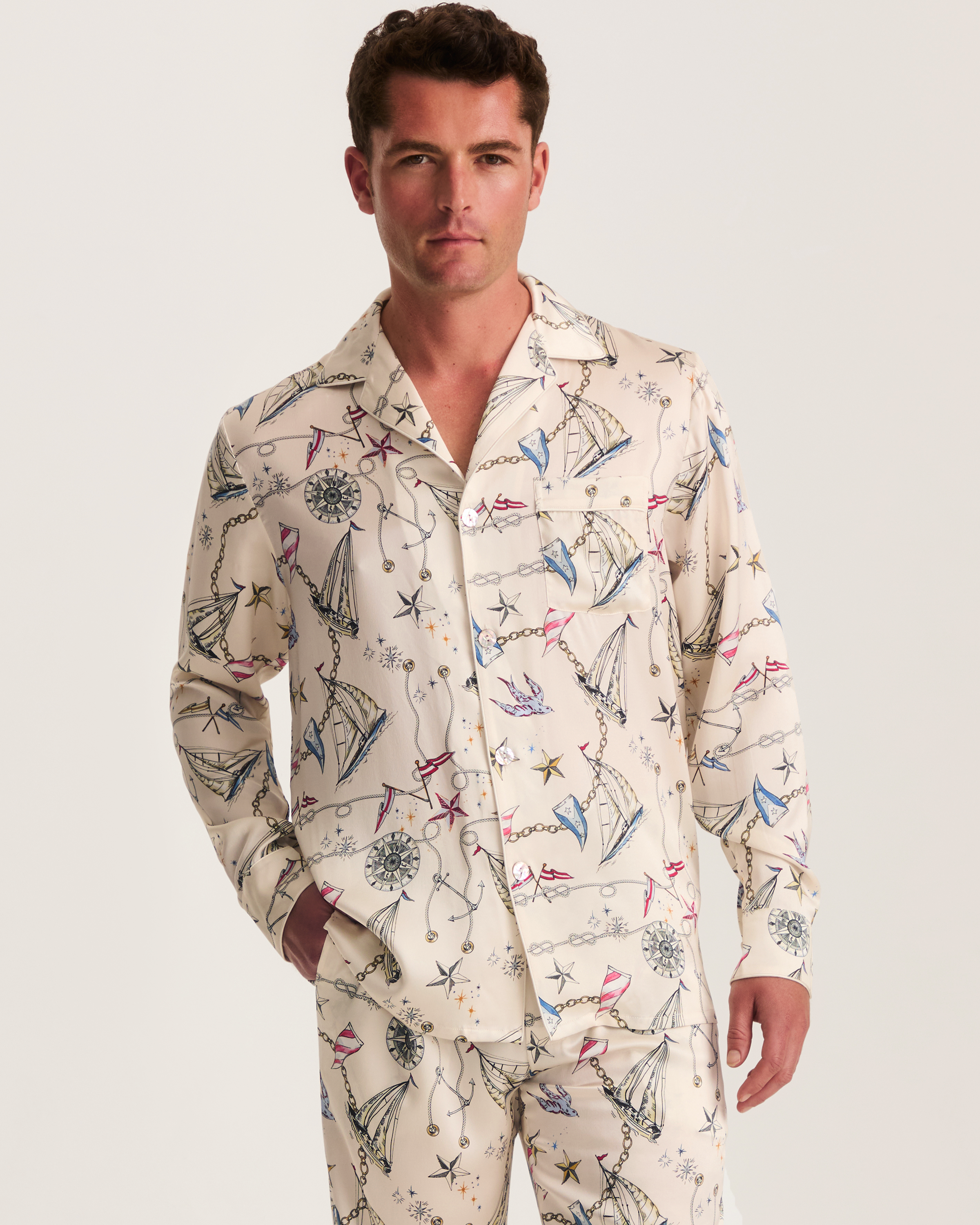 Men's Silk Pajama Set in Regatta Royale