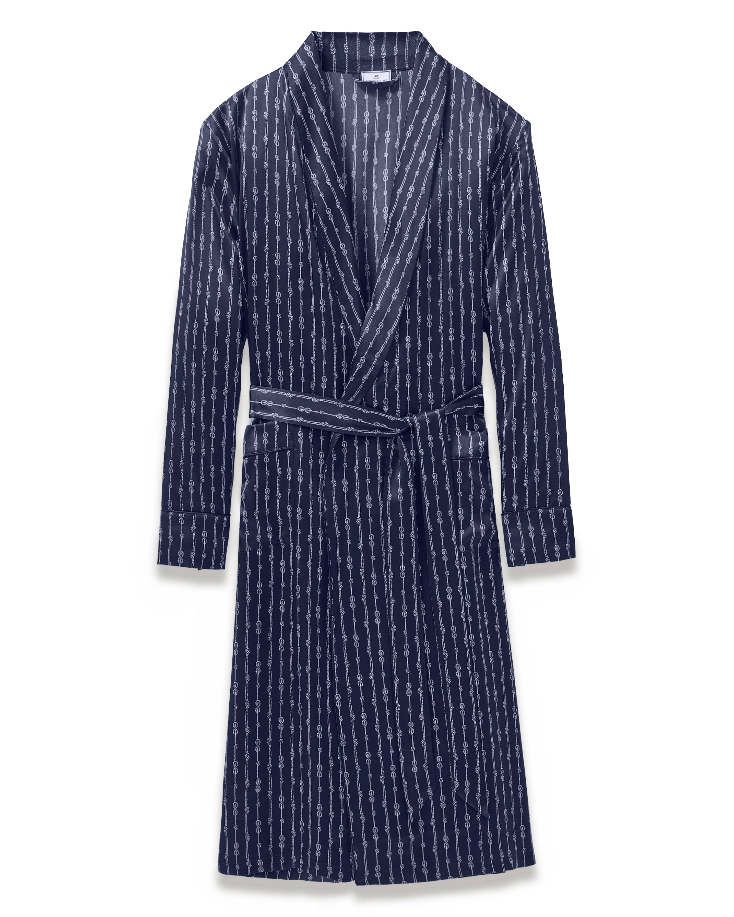 Men's Silk Long Robe in Nautical Knots