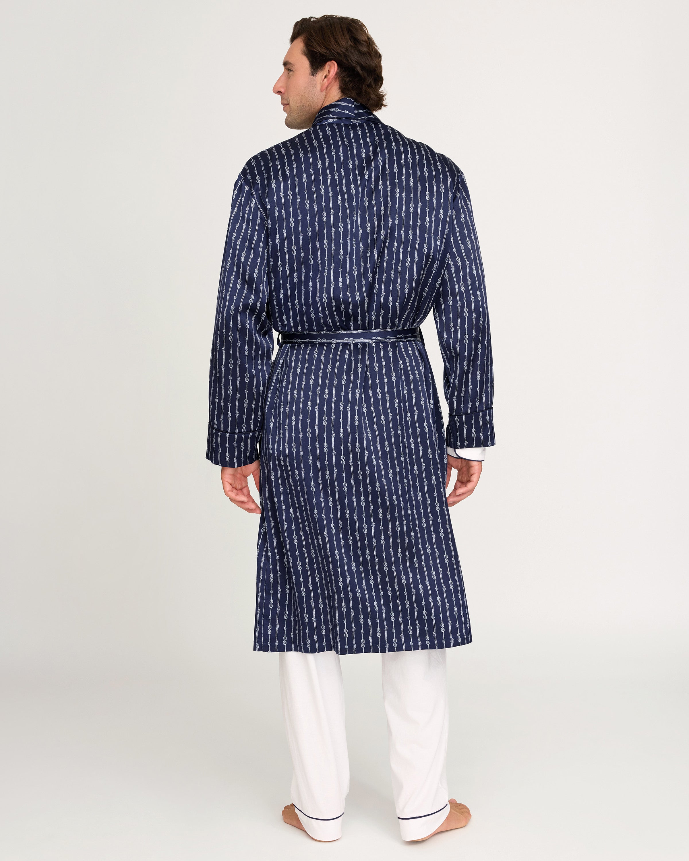 Men's Silk Long Robe in Nautical Knots