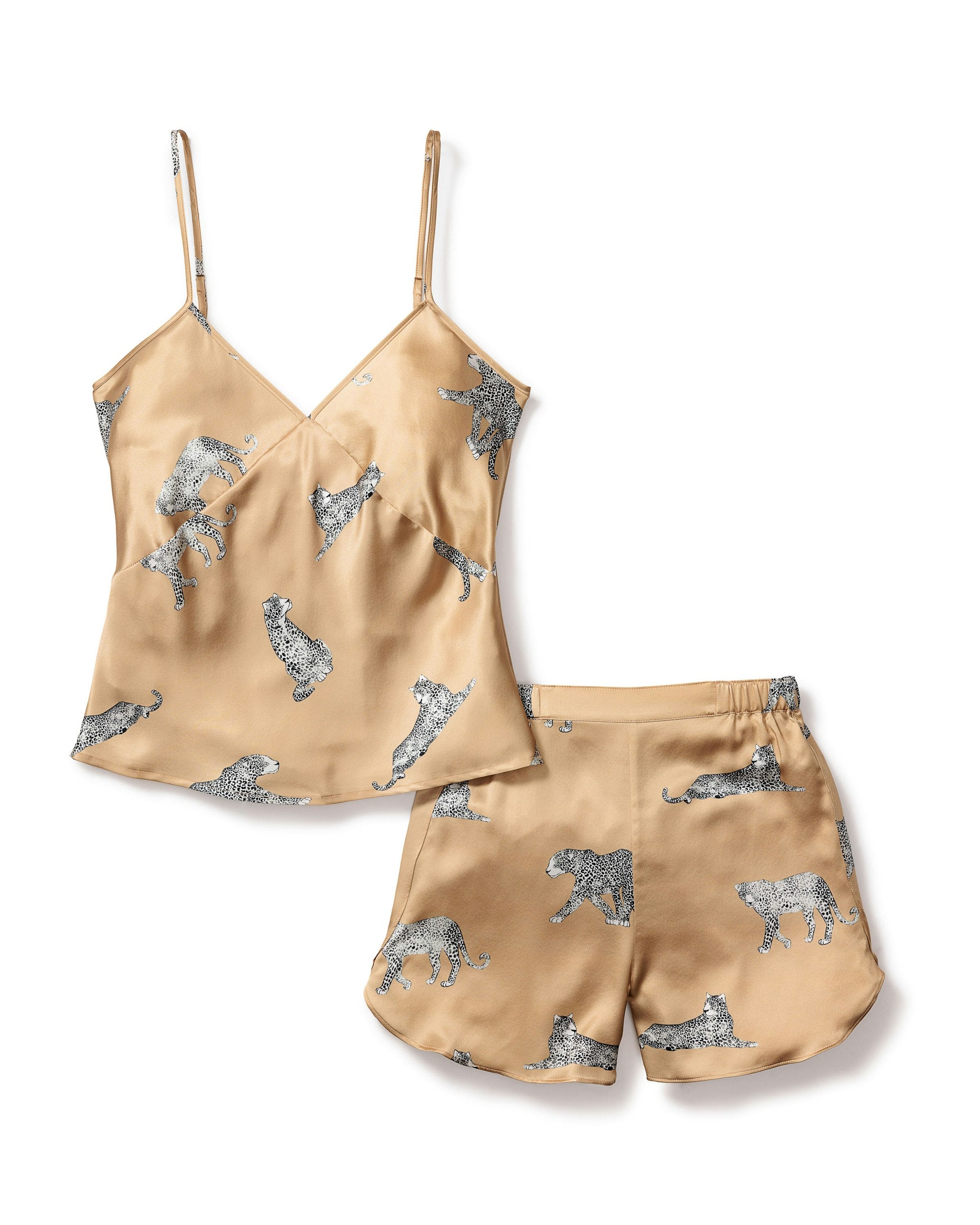 Women's Silk Cami Short Set in Art Nouveau in Panthère Champagne#Color_Panthère Champagne