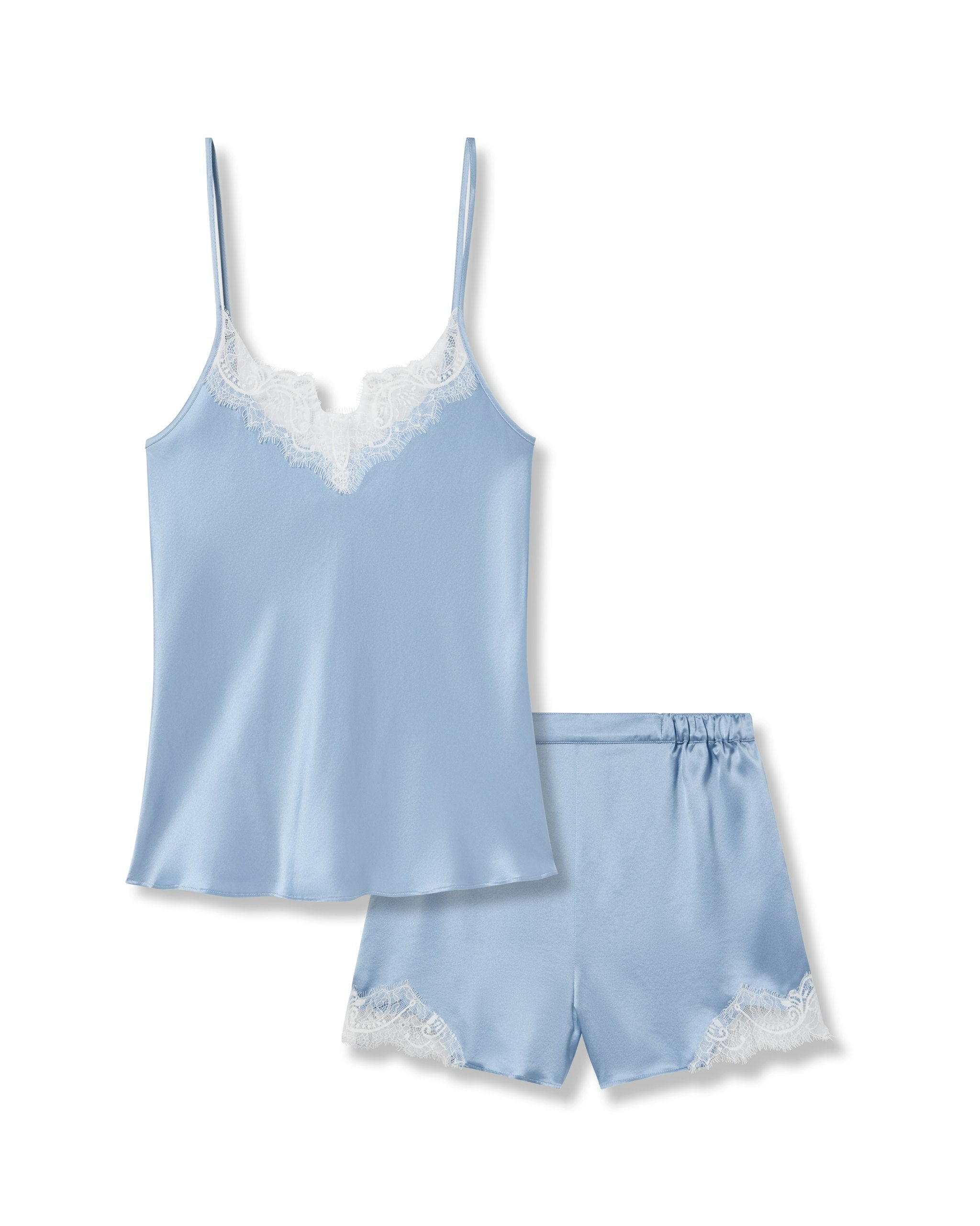 Women's Silk Lace Cami Short Set in Black in Periwinkle#Color_Periwinkle