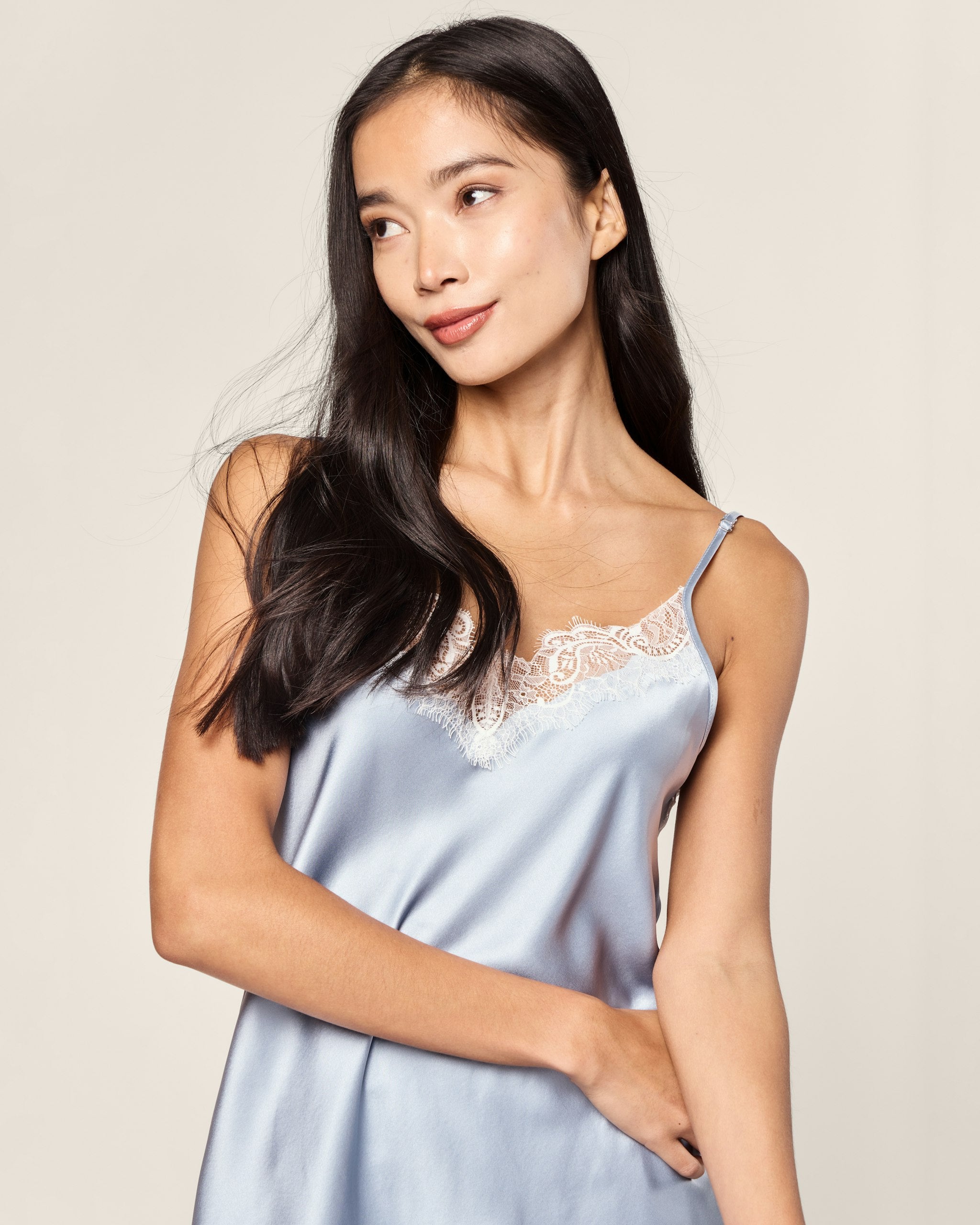 Women's Silk Lace Cami Short Set in Black in Periwinkle#Color_Periwinkle