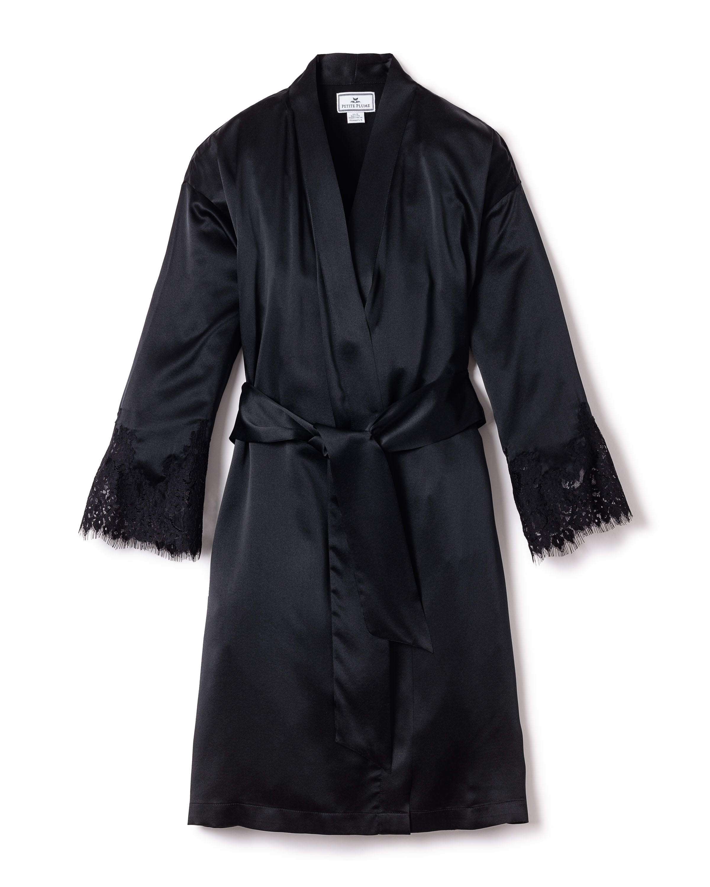 Women's Silk Lace Robe in Black in Black#Color_Black
