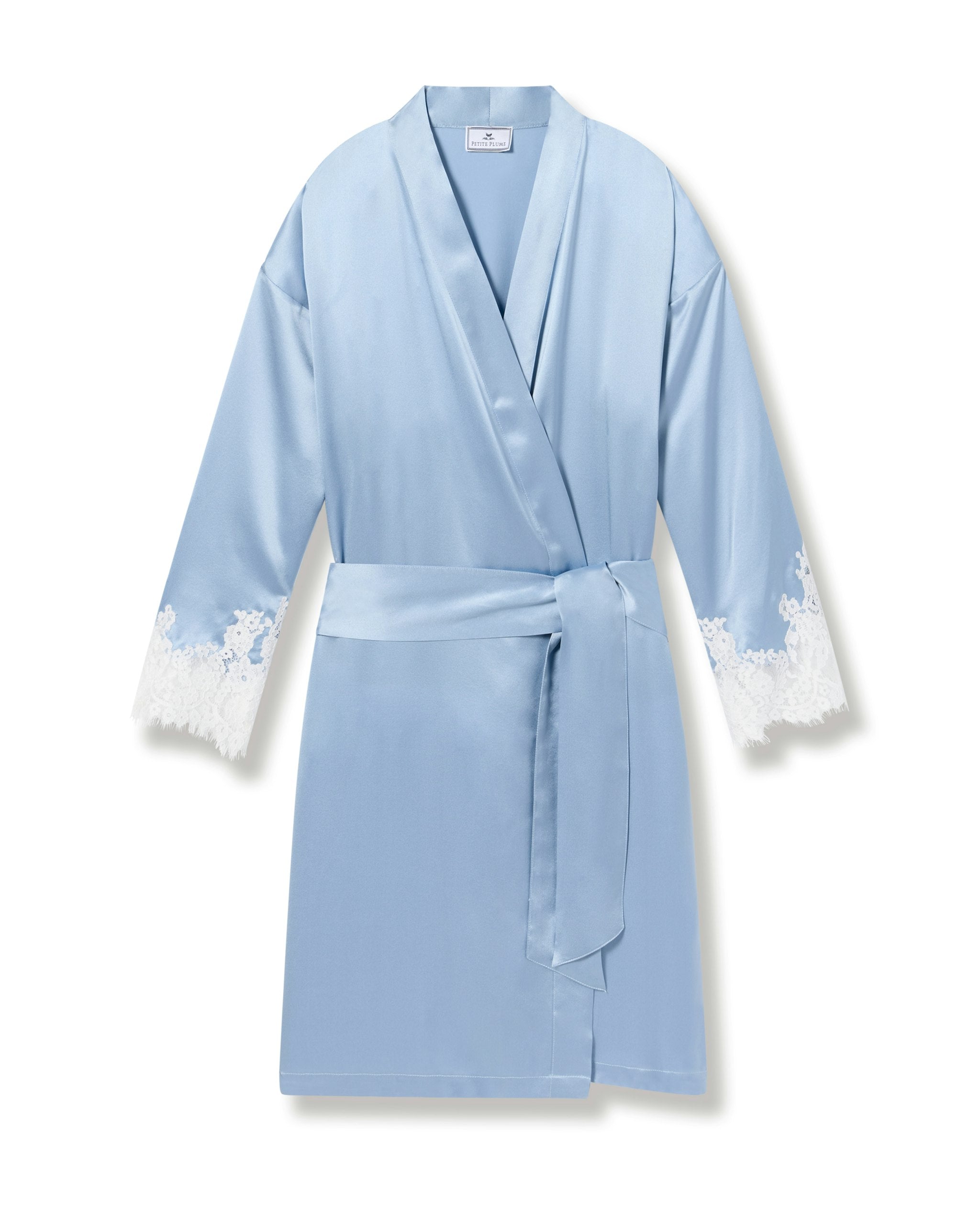 Women's Silk Lace Robe in Mystique Blue in Periwinkle#Color_Periwinkle