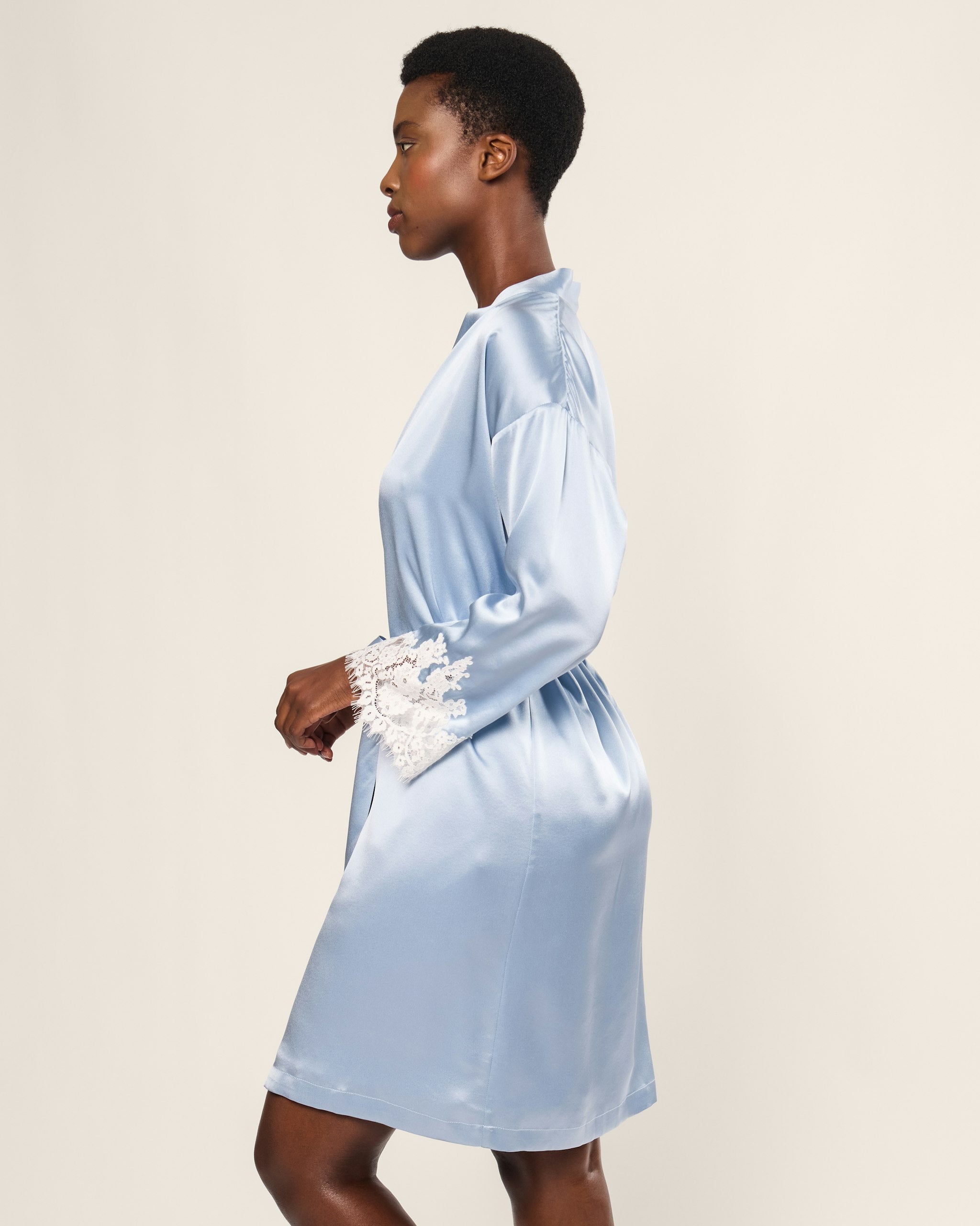 Women's Silk Lace Robe in Mystique Blue in Periwinkle#Color_Periwinkle