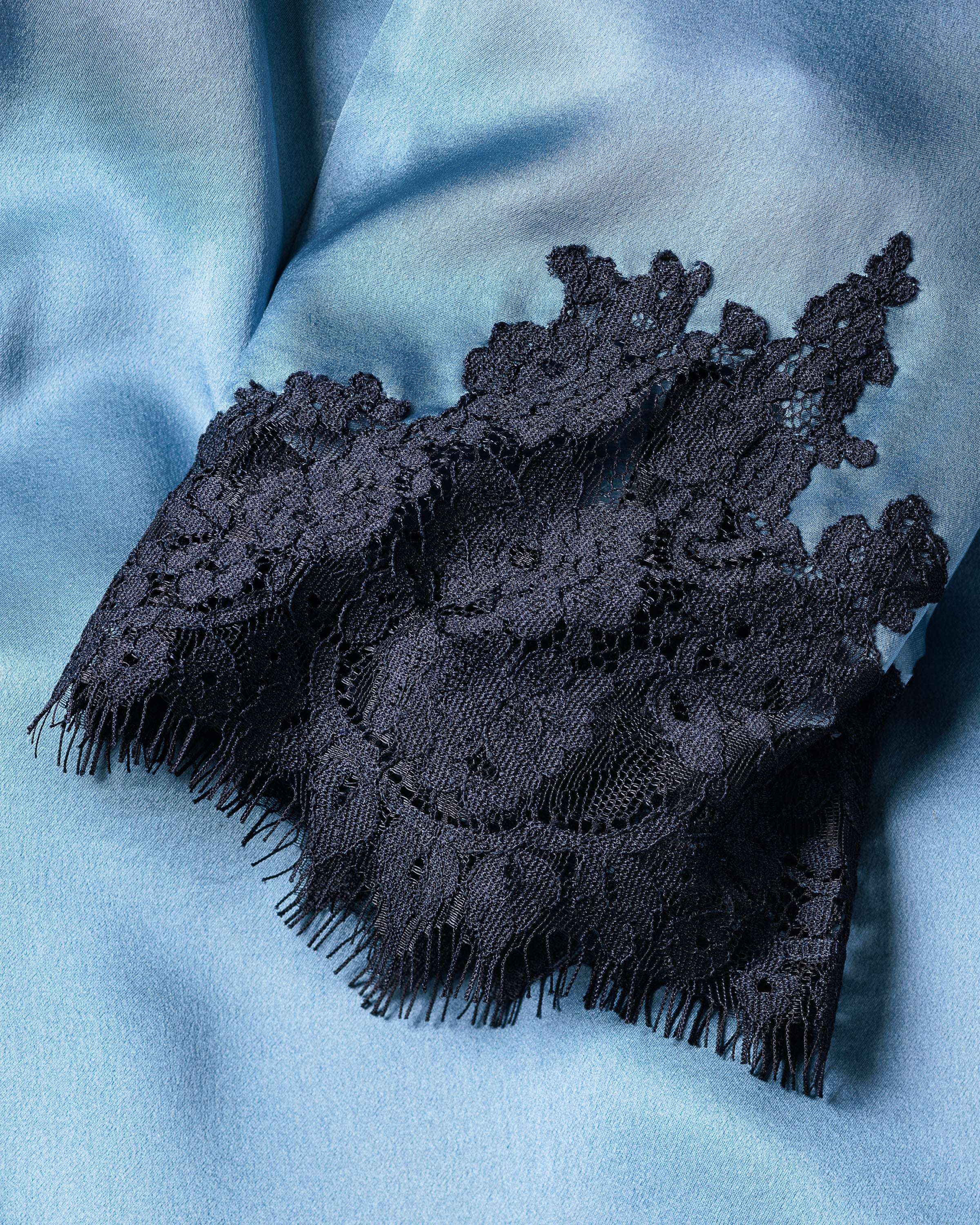 Women's Silk Lace Robe in Black in Mystique Blue#Color_Mystique Blue