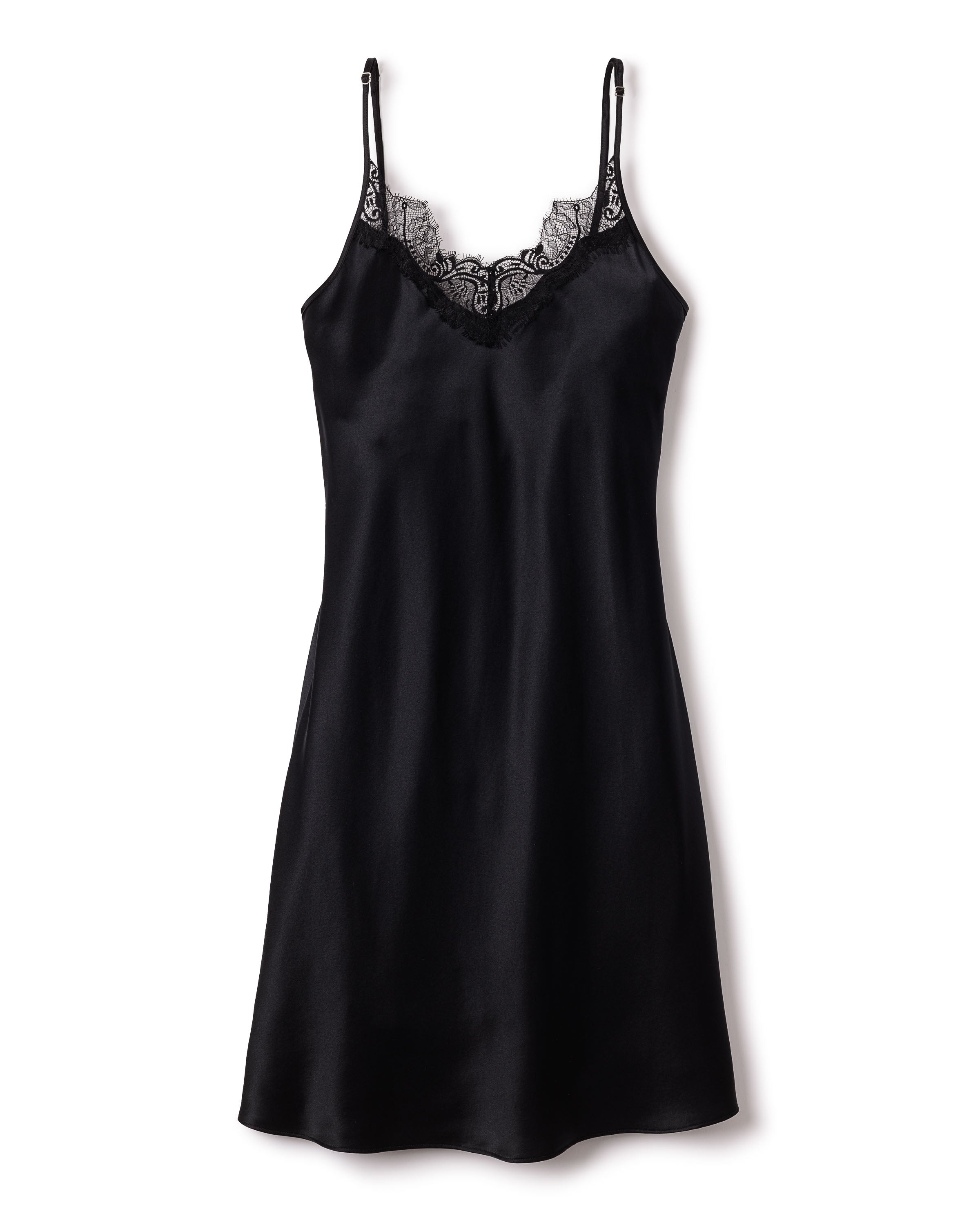 Women's Silk Lace Slip Dress in Mystique Blue in Black#Color_Black