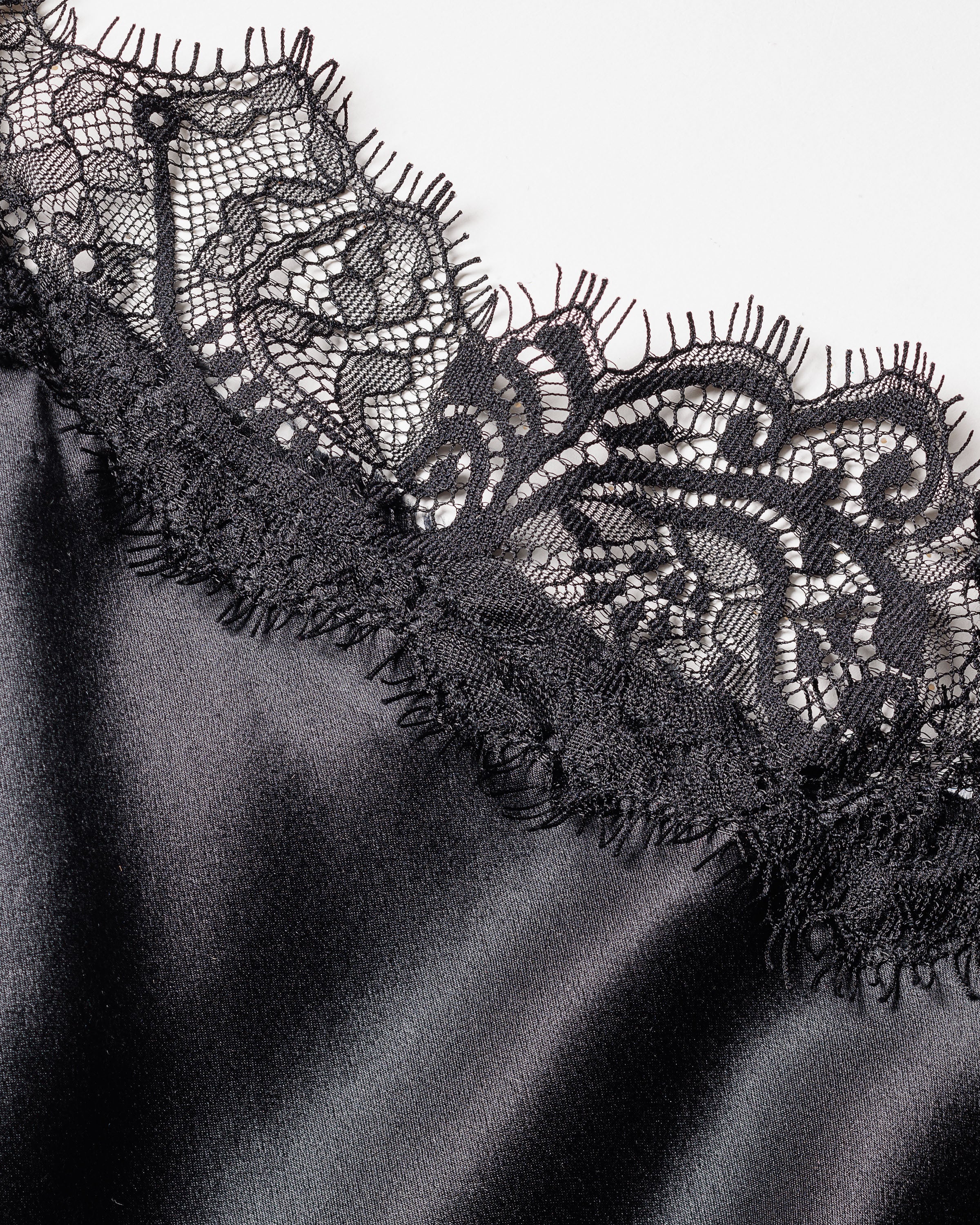 Women's Silk Lace Slip Dress in Mystique Blue in Black#Color_Black