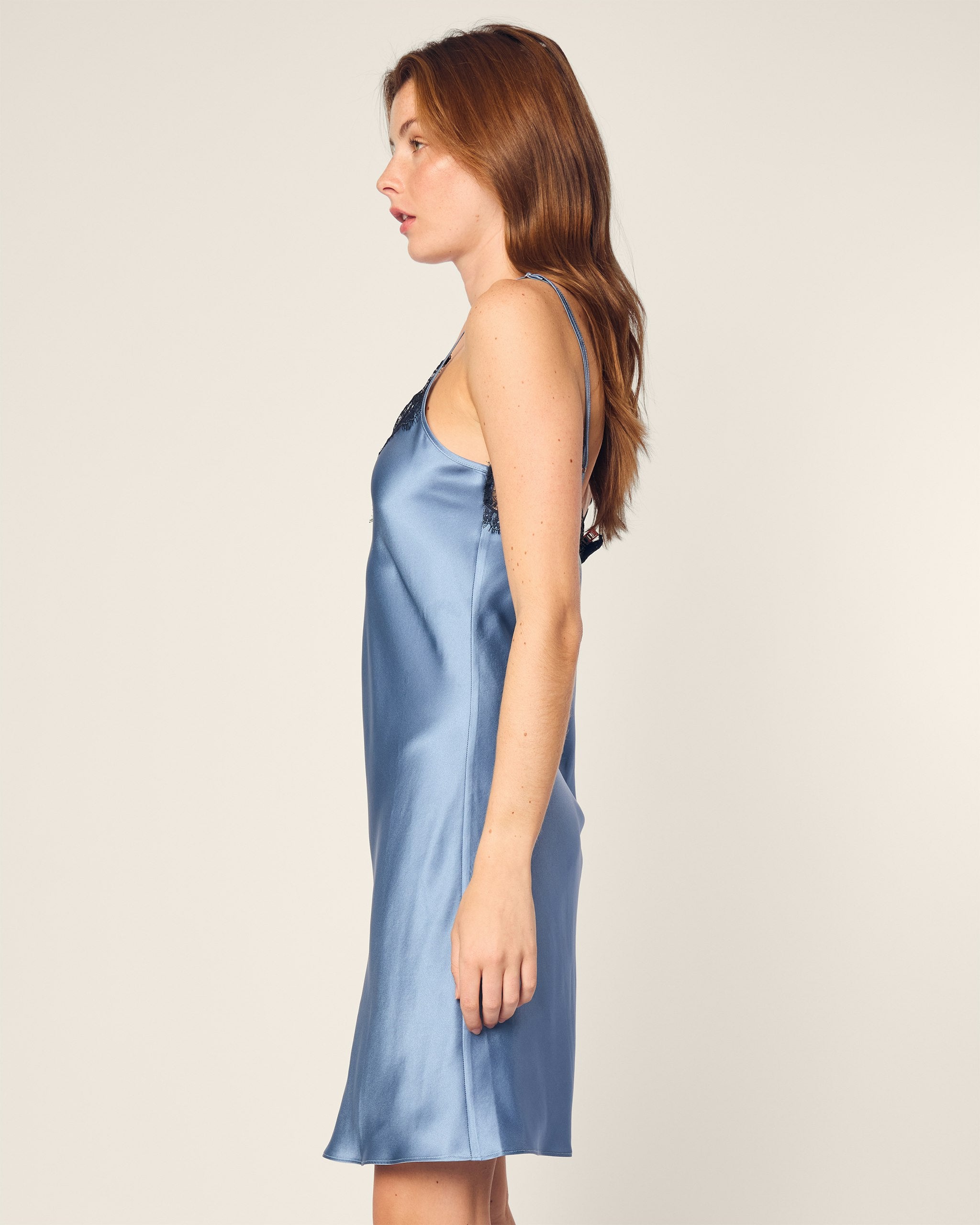 Women's Silk Lace Slip Dress in White in Mystique Blue#Color_Mystique Blue