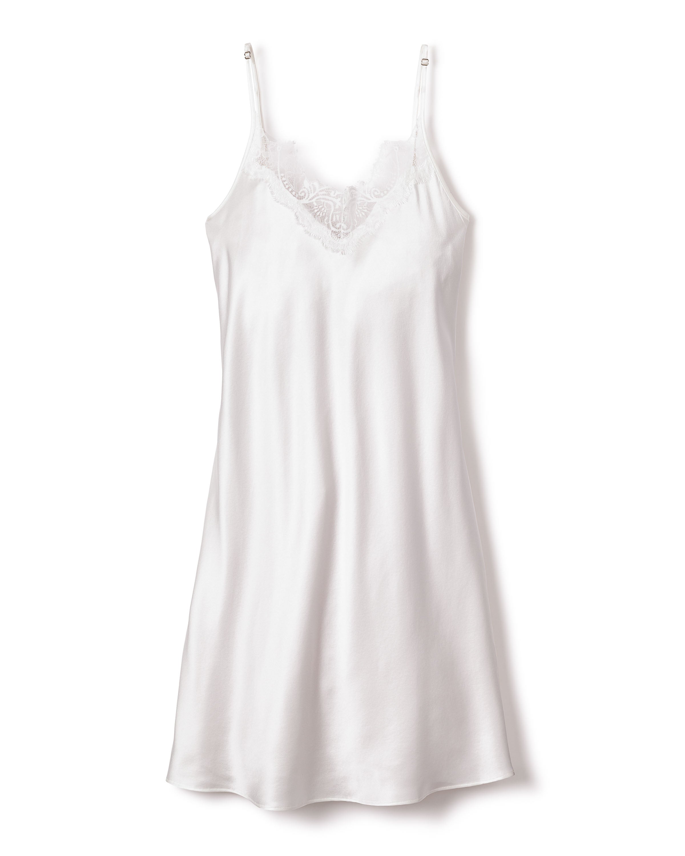 Women's Silk Lace Slip Dress in Mystique Blue in White#Color_White