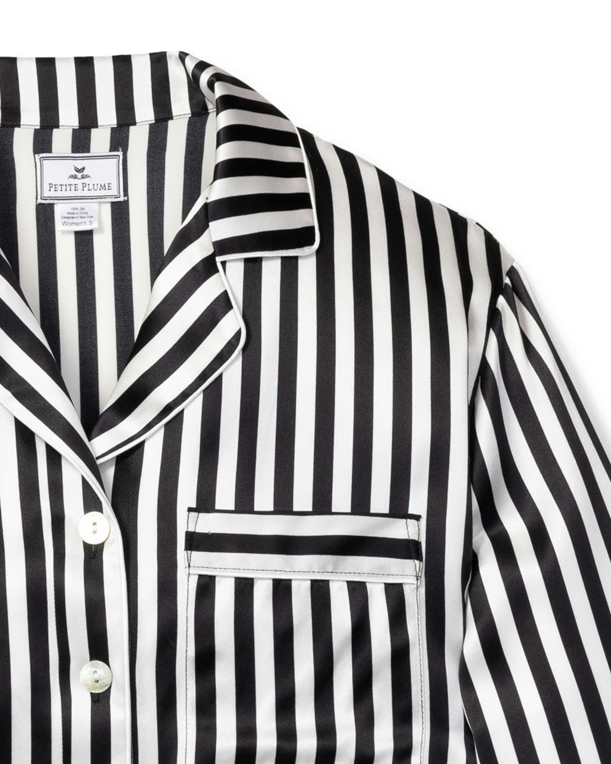 Women's Silk Nightshirt in Black and White Bengal Stripe in Black and White Bengal Stripe#Color_Black and White Bengal Stripe