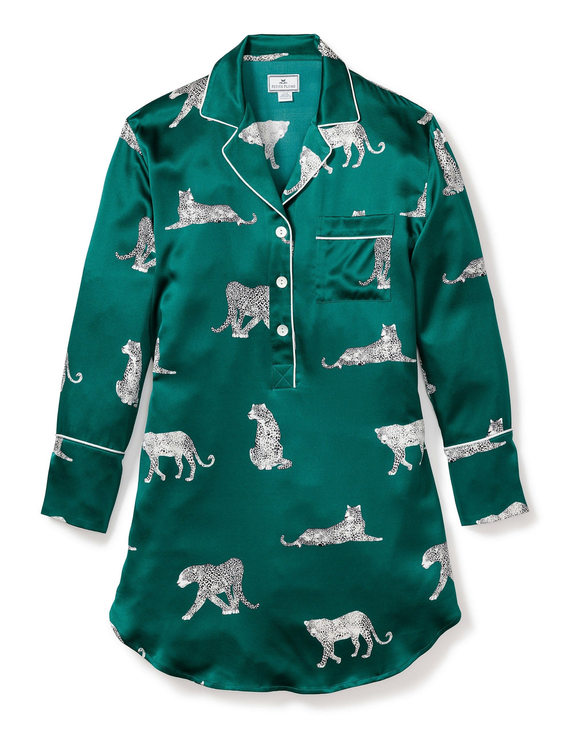 Women's Silk Nightshirt in Panthere de Nuit in Panthere de Luxe#Color_Panthere de Luxe