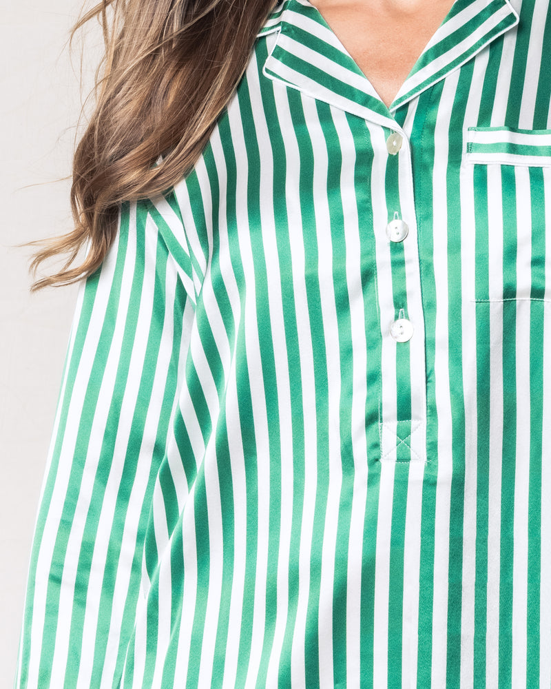 Women's Silk Nightshirt in Green Stripe