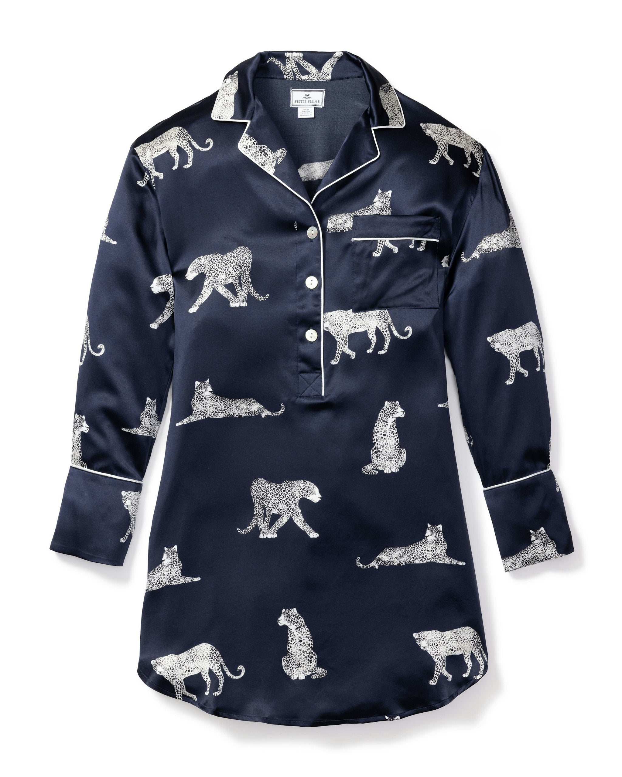 Women's Silk Nightshirt in Panthere de Nuit in Panthere de Nuit#Color_Panthere de Nuit