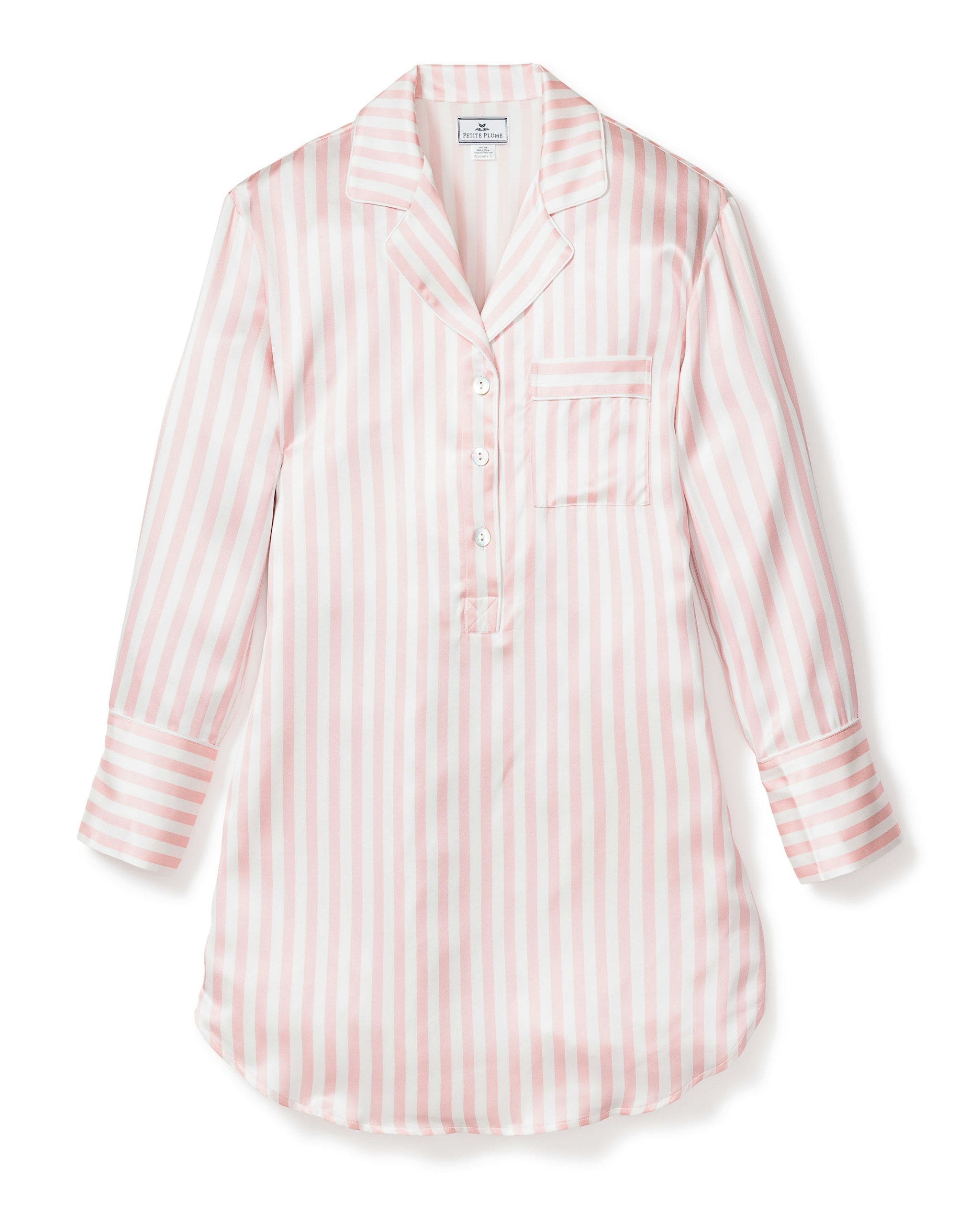 Women's Silk Nightshirt in Pink Stripe in Pink Stripe#Color_Pink Stripe