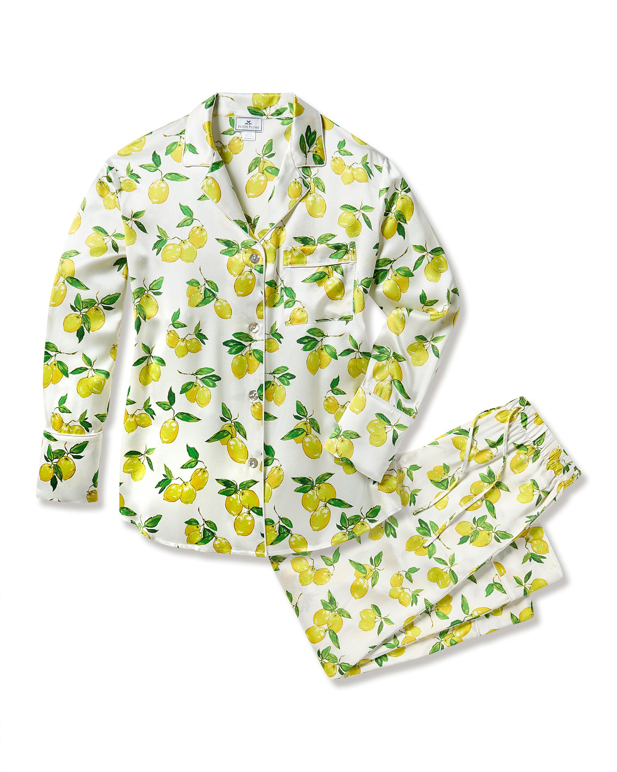 Women's Silk Pajama Set in Amalfi Lemons in Amalfi Lemons#Color_Amalfi Lemons