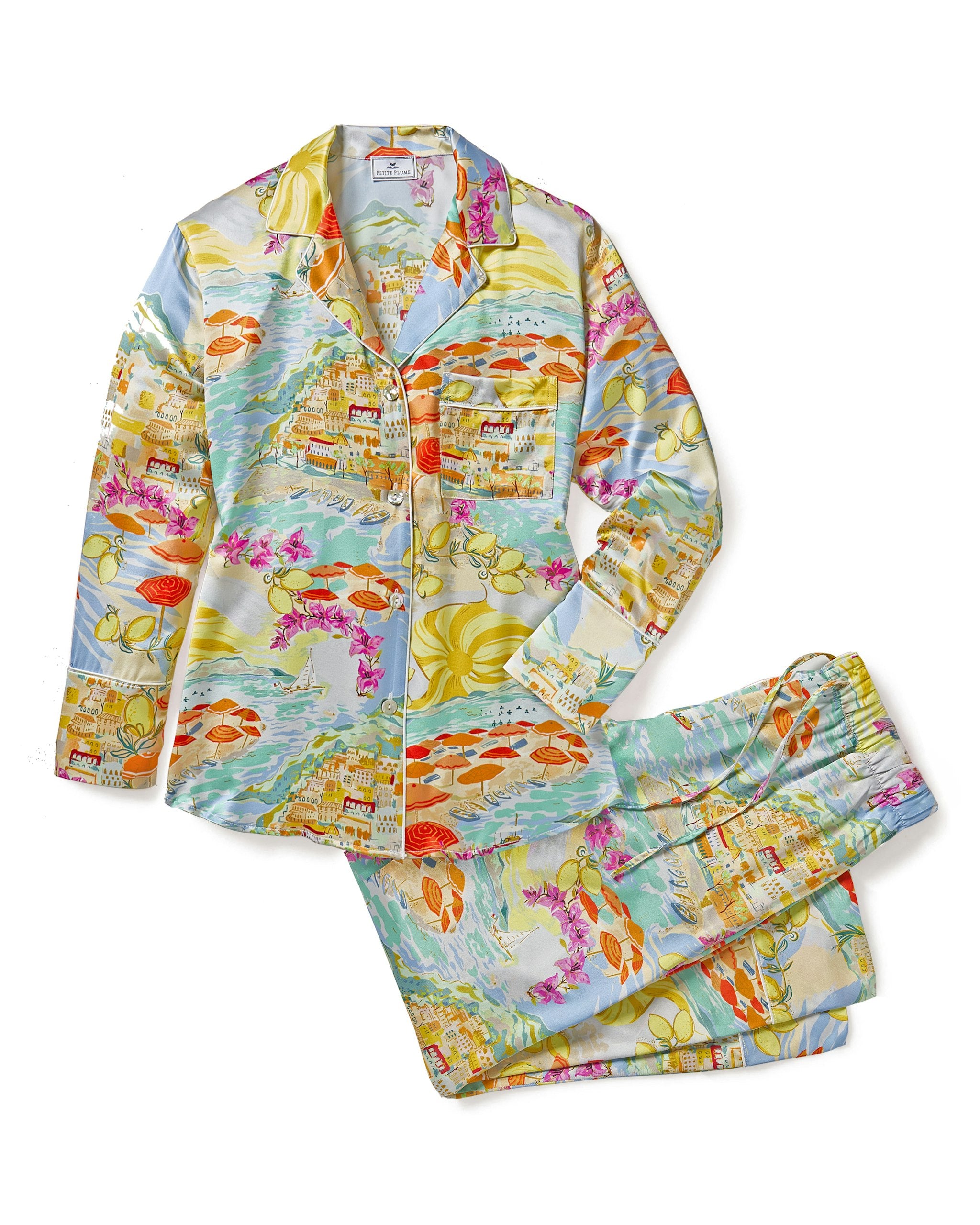 Women's Silk Pajama Set in Amalfi Lemons in La Dolce Vita#Color_La Dolce Vita