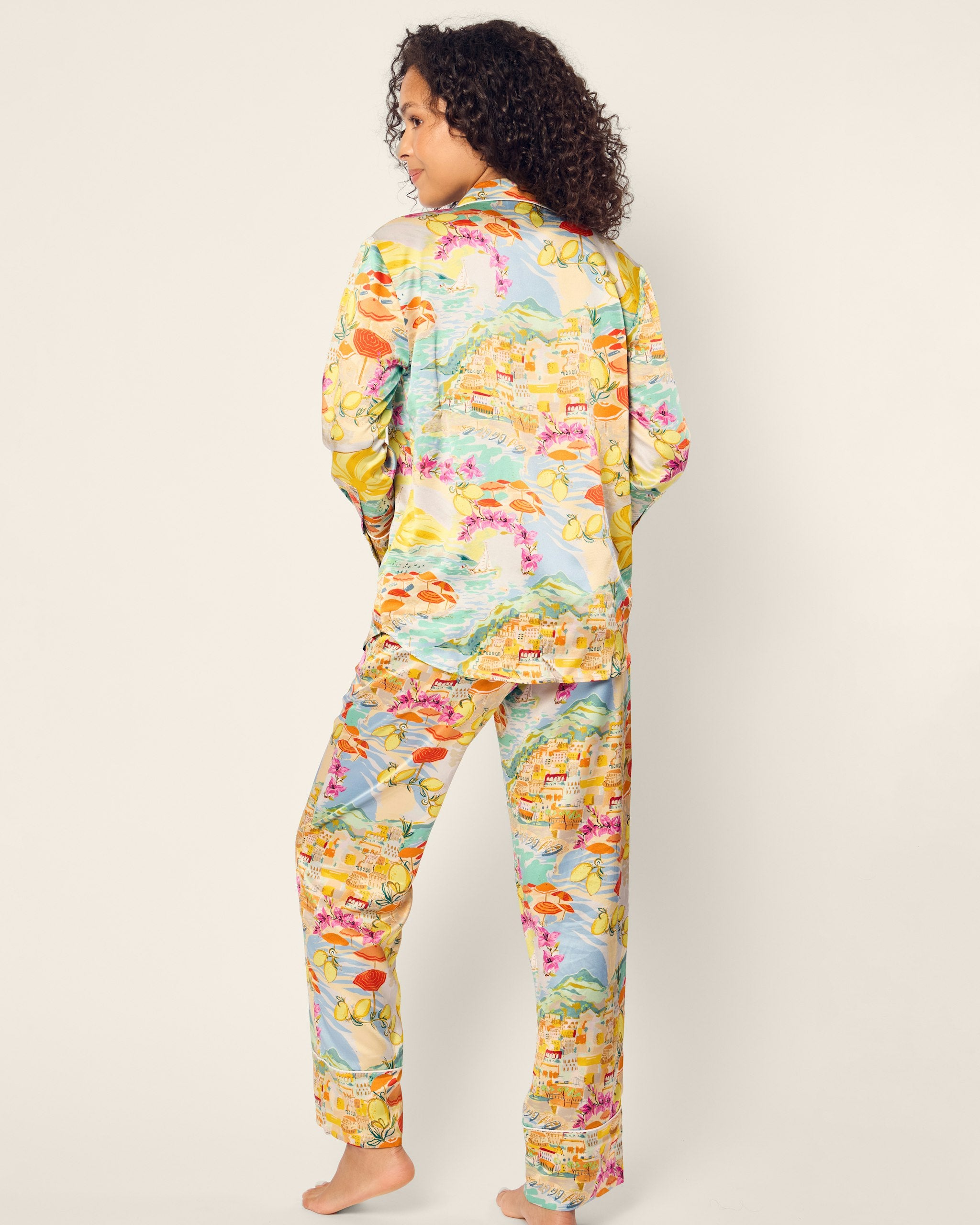 Women's Silk Pajama Set in Amalfi Lemons in La Dolce Vita#Color_La Dolce Vita