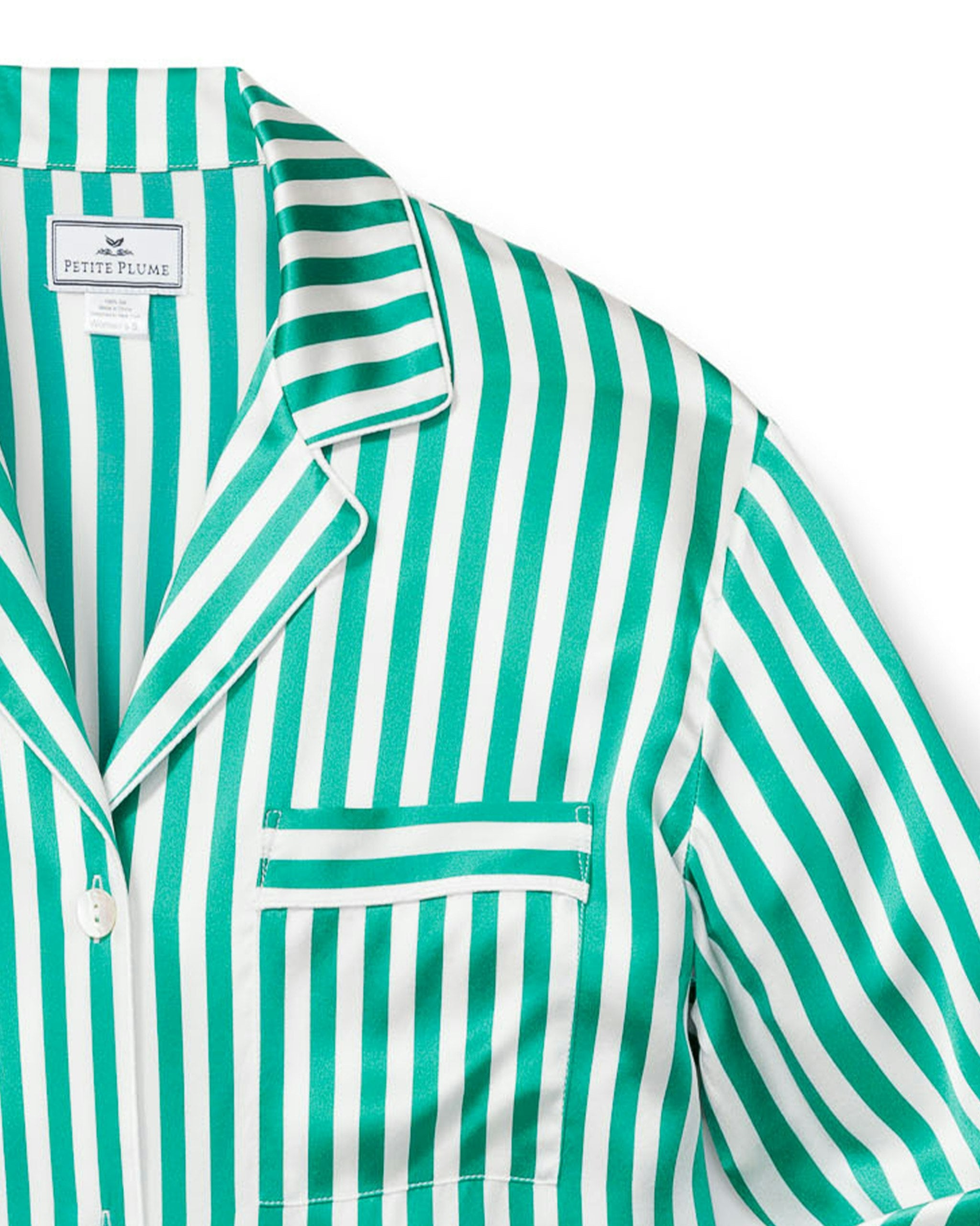 Women's Silk Pajama Set in Green Stripe in Green Stripe#Color_Green Stripe