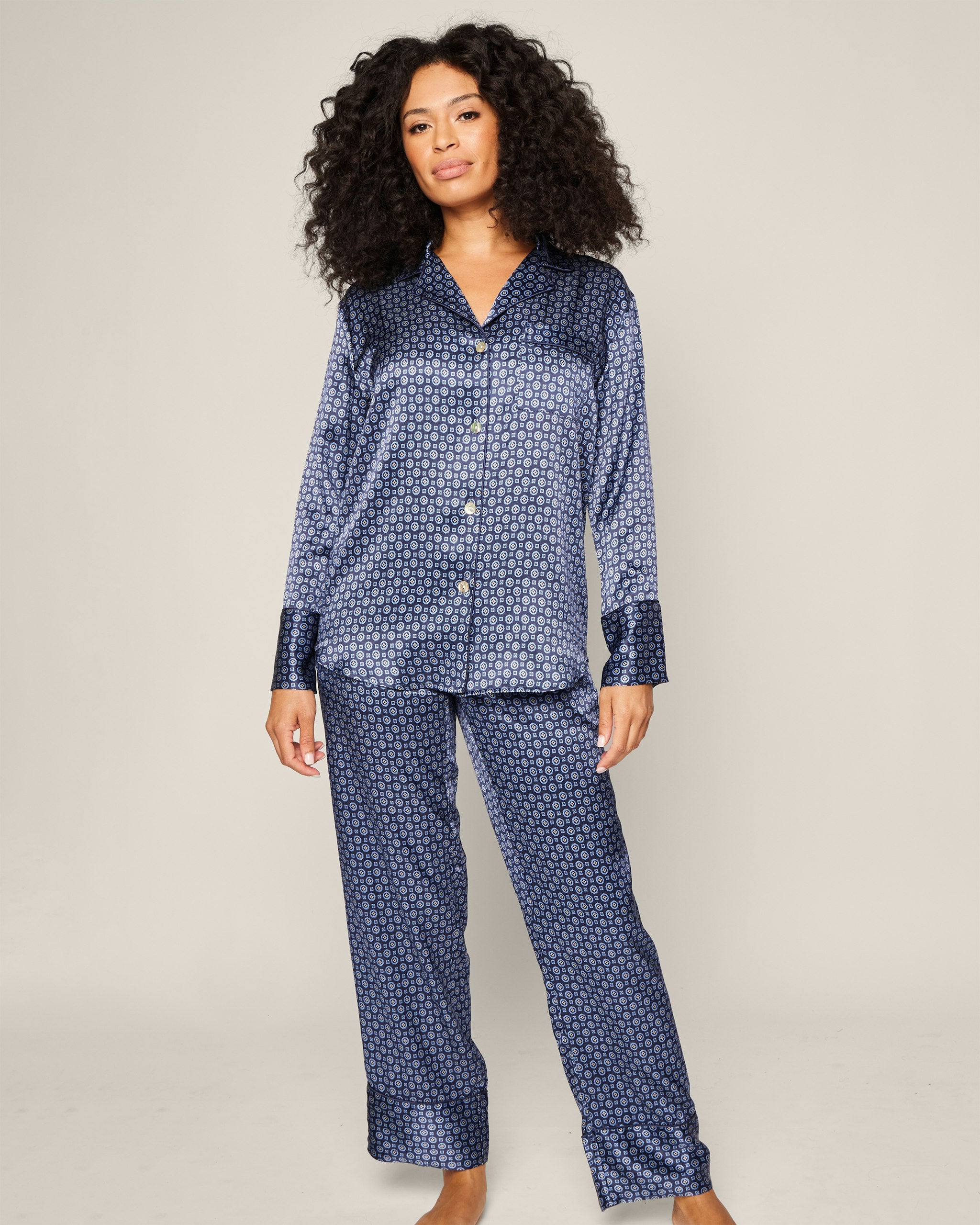 Women's Silk Pajama Set in Midnight Foulard in Midnight Foulard#Color_Midnight Foulard
