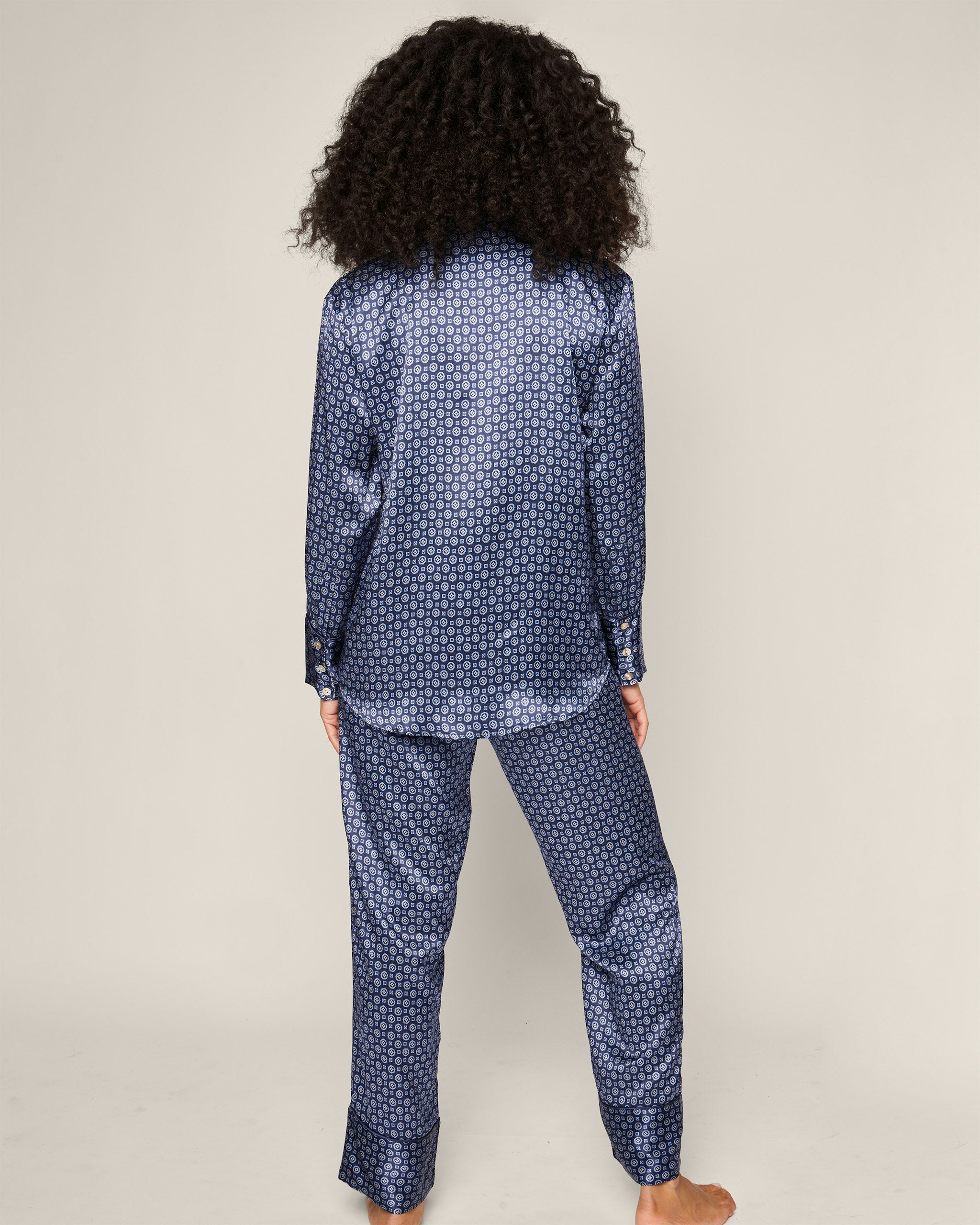 Women's Silk Pajama Set in Midnight Foulard in Midnight Foulard#Color_Midnight Foulard