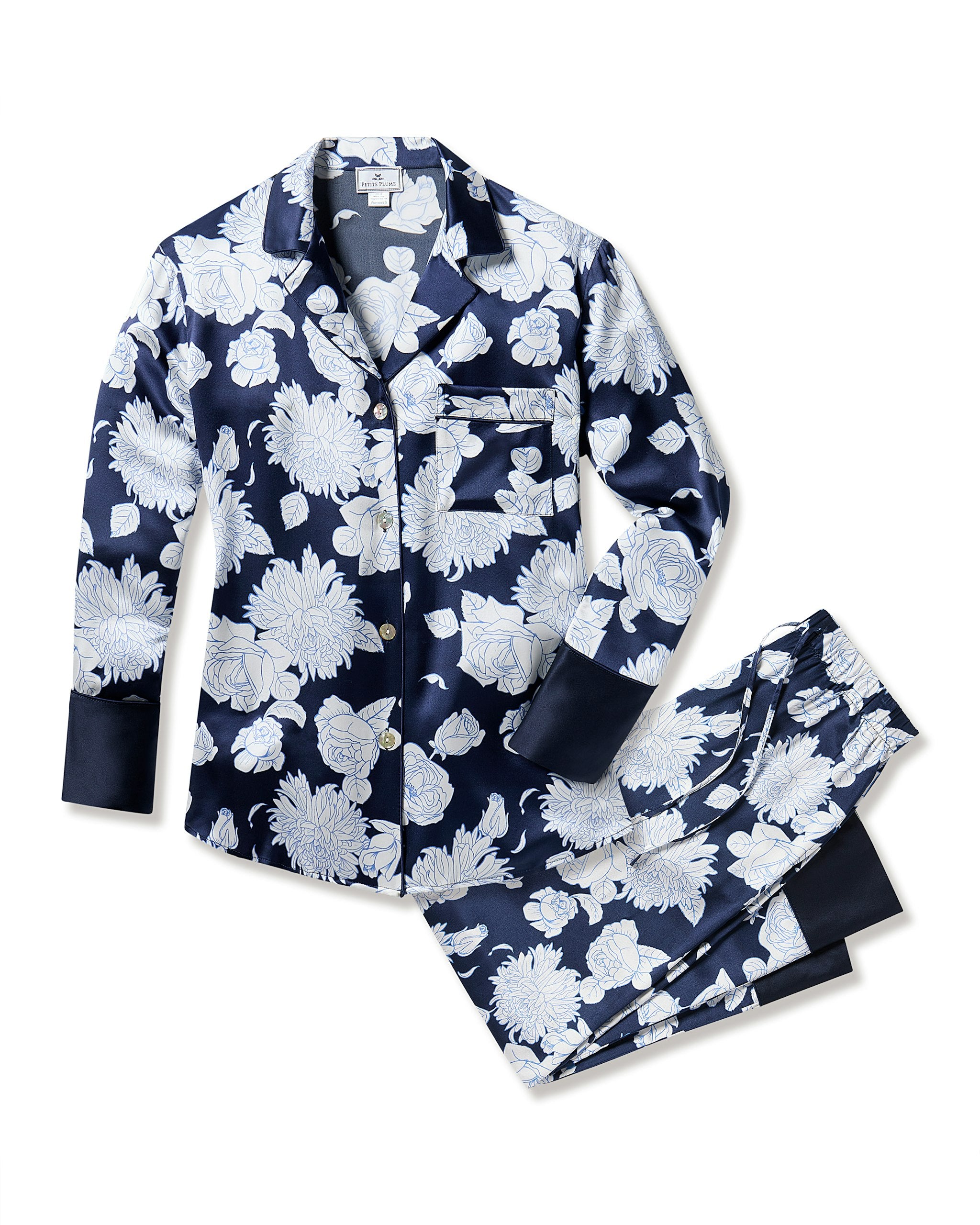 Women's Silk Pajama in Midnight Blooms in Midnight Blooms#Color_Midnight Blooms