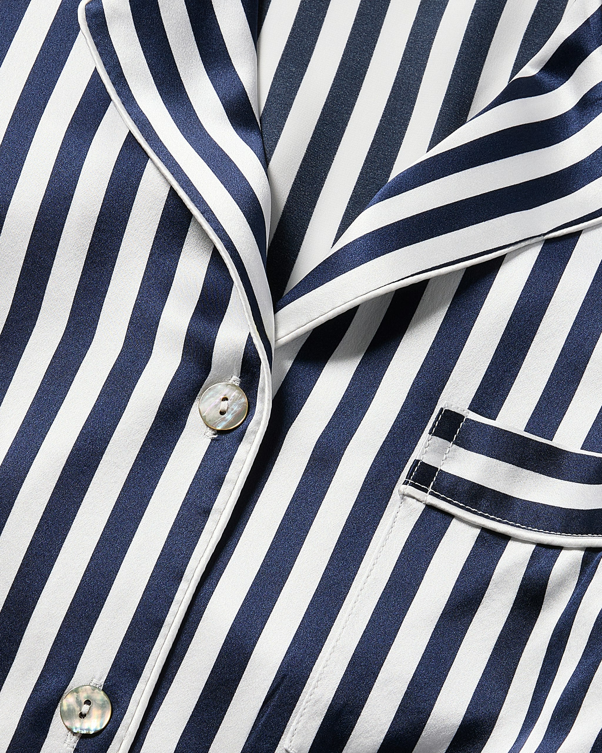 Women's Silk Pajama Set in Pink Stripe in Navy Bengal Stripe#Color_Navy Bengal Stripe