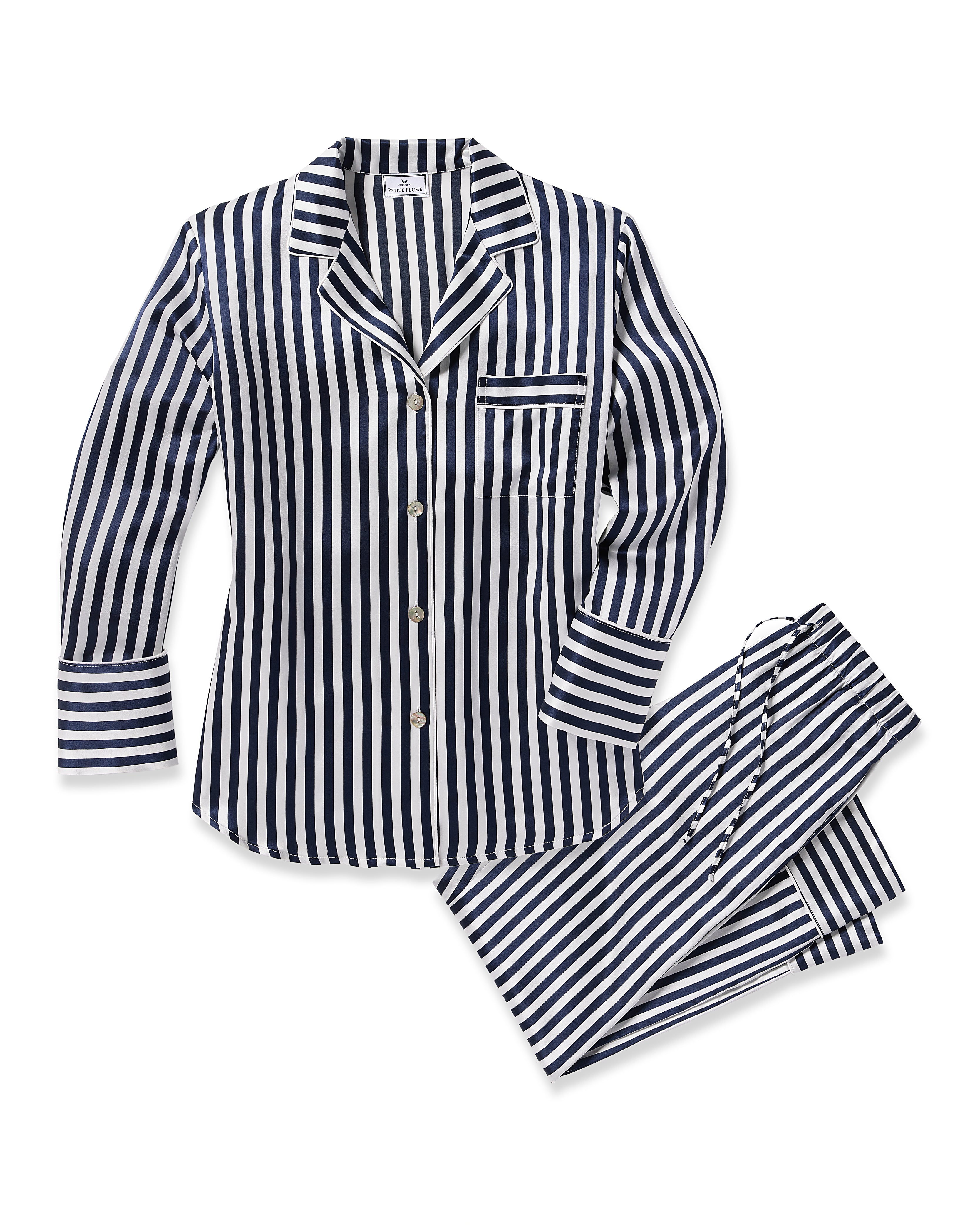 Women's Silk Pajama Set in Azure Stripe in Navy Bengal Stripe#Color_Navy Bengal Stripe