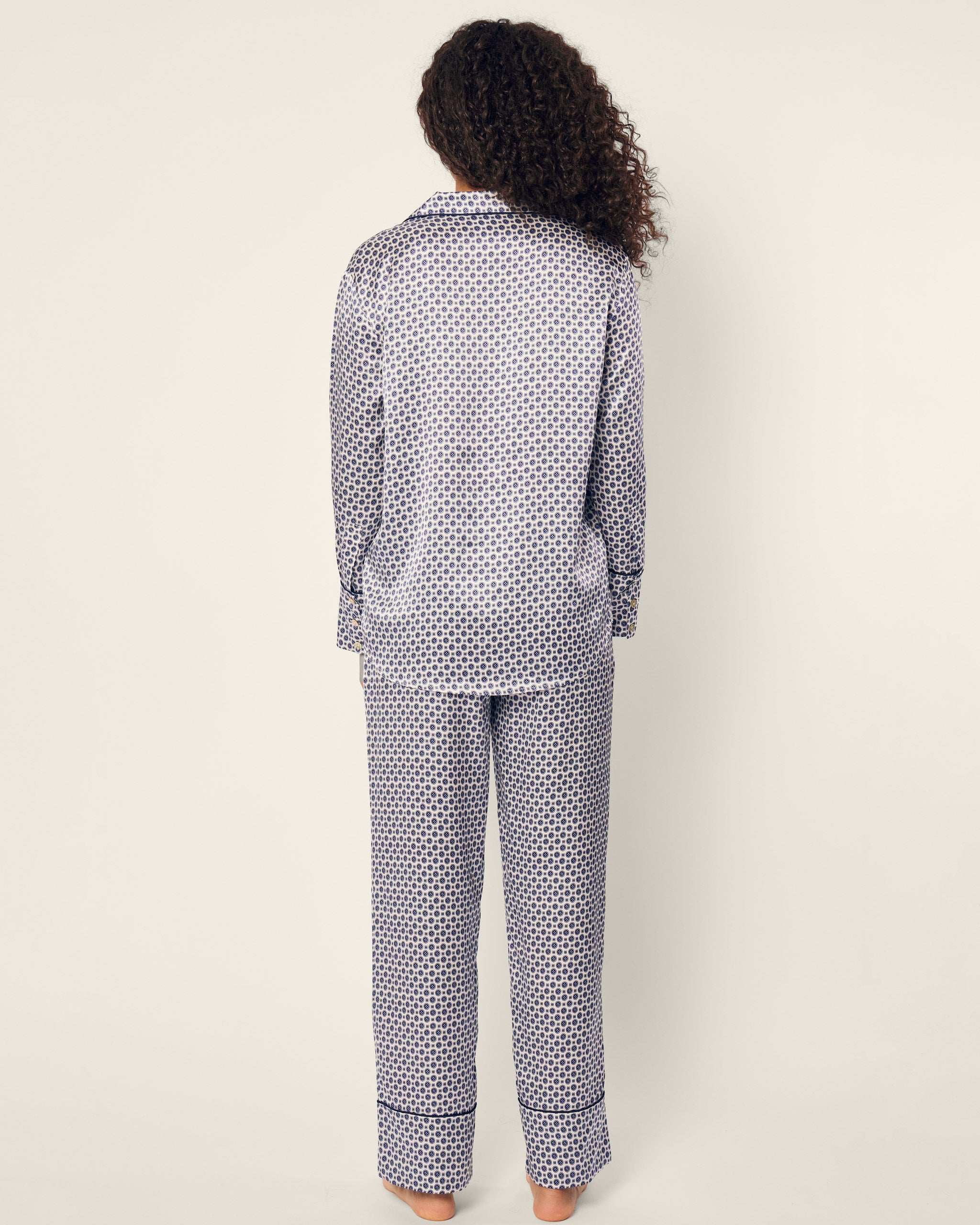 Women's Silk Pajama in Navy Foulard in Navy Foulard#Color_Navy Foulard