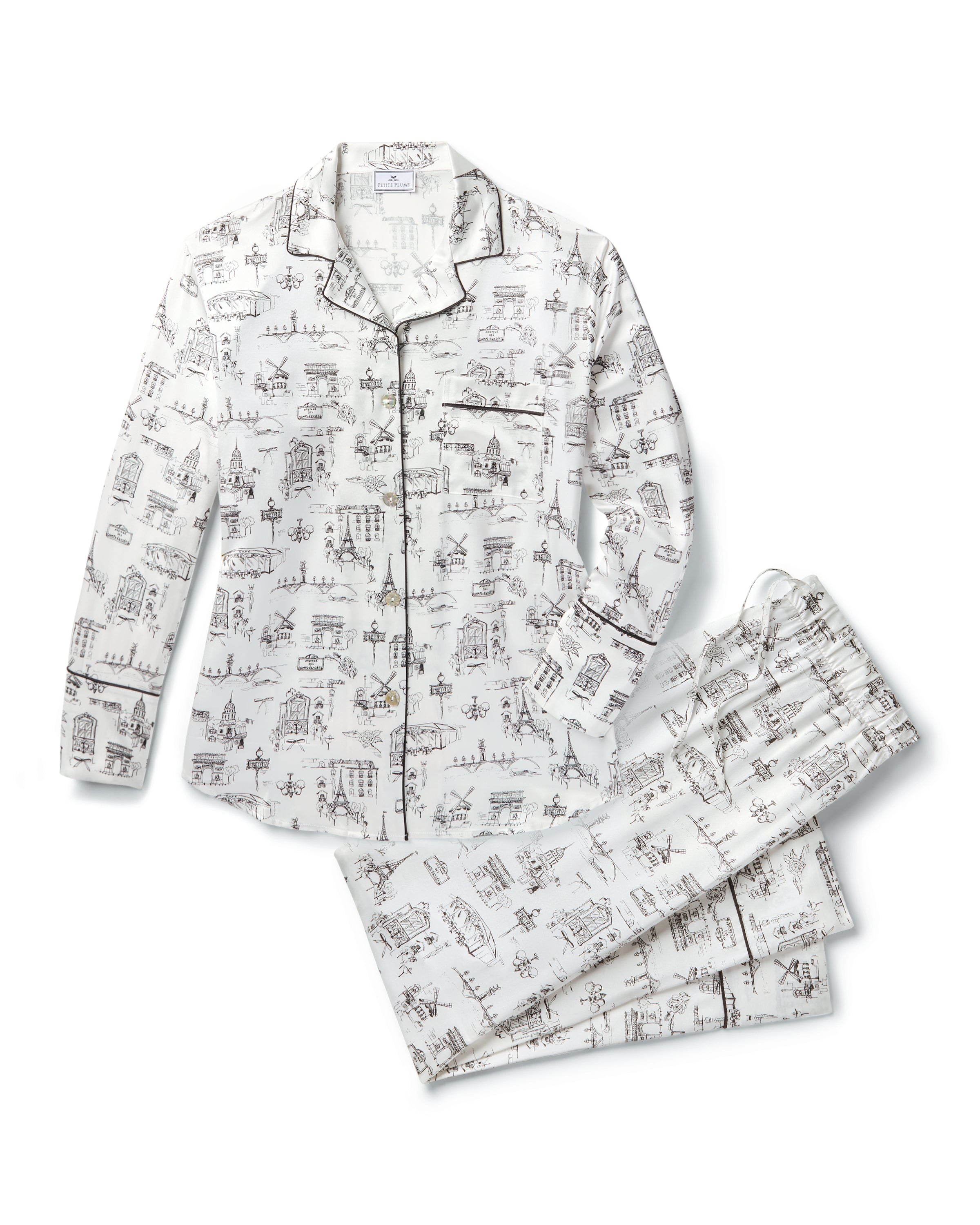 Women's Silk Pajama Set in Parisian Toile