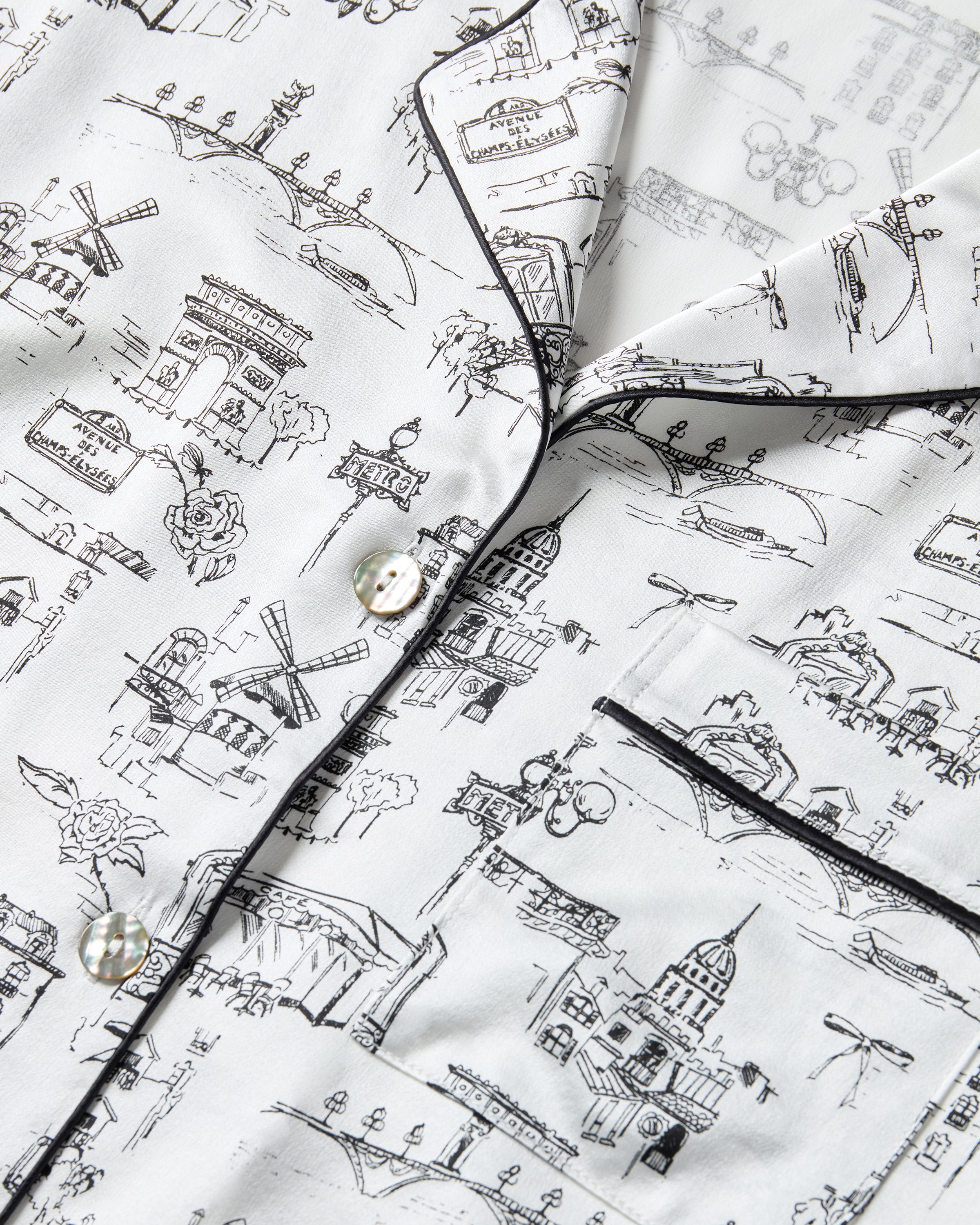 Women's Silk Pajama Set in Parisian Toile