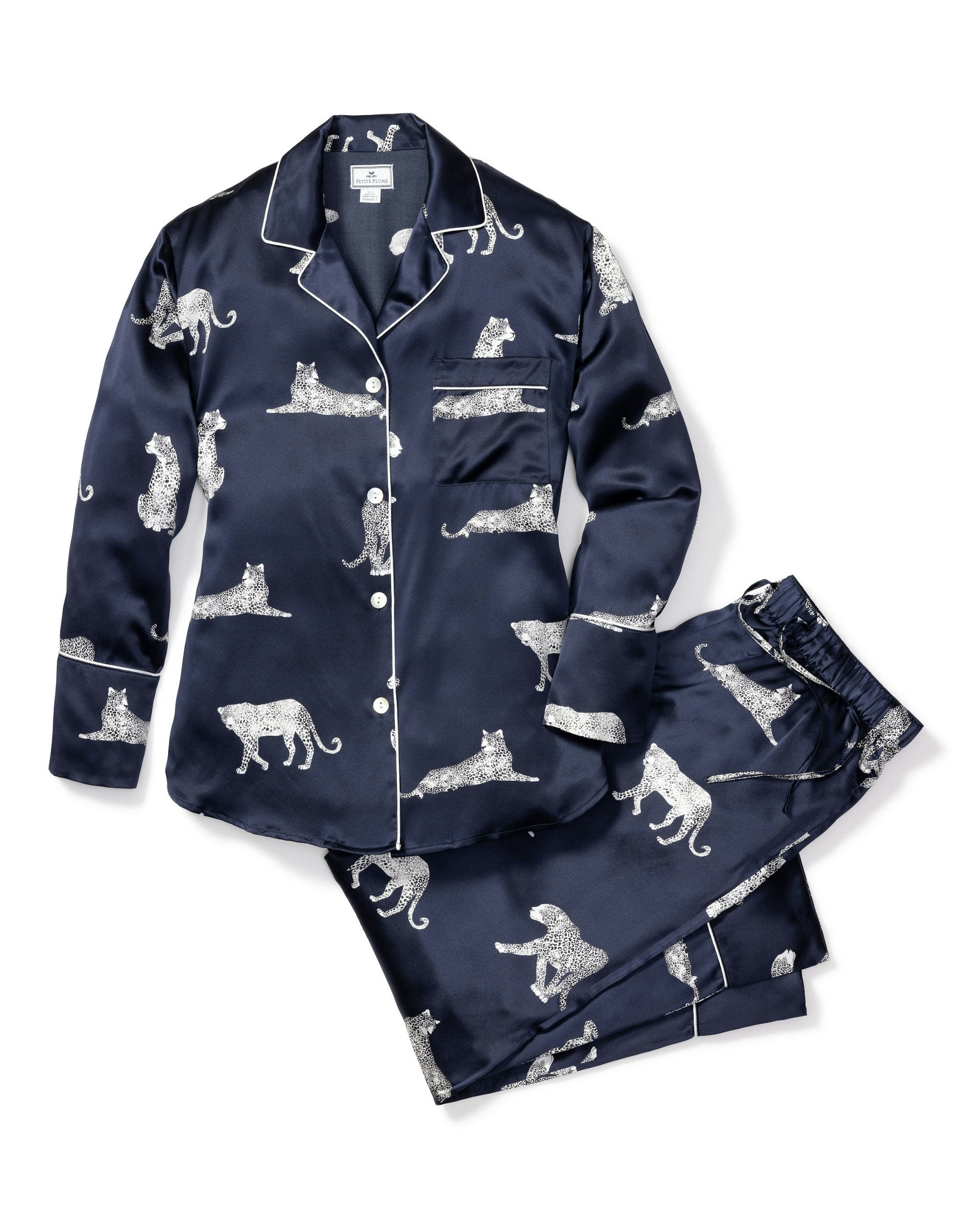 Women's Silk Pajama Set in Panthère de Nuit in Panthère de Nuit#Color_Panthère de Nuit
