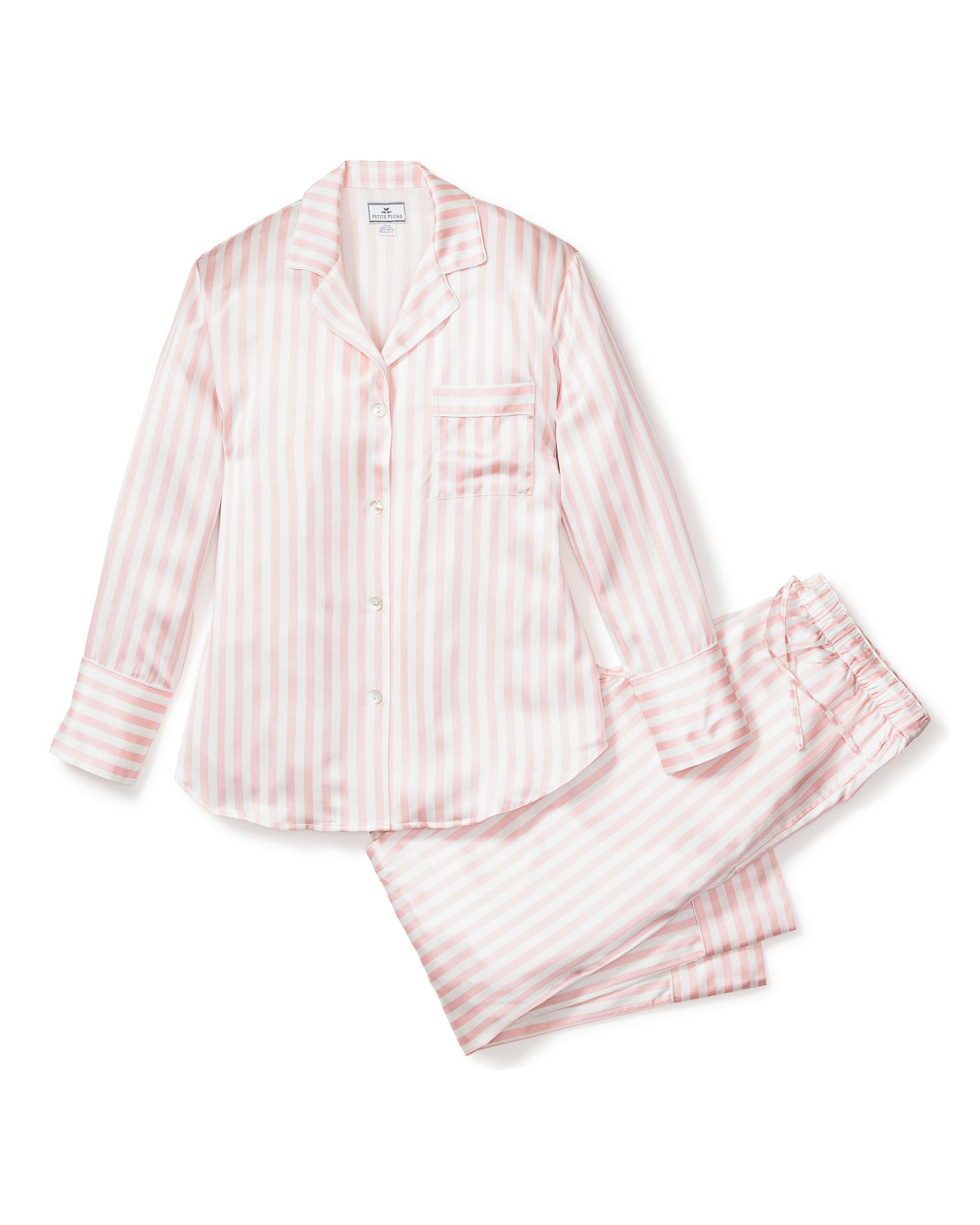 Women's Silk Pajama Set in Pink Stripe in Pink Stripe#Color_Pink Stripe