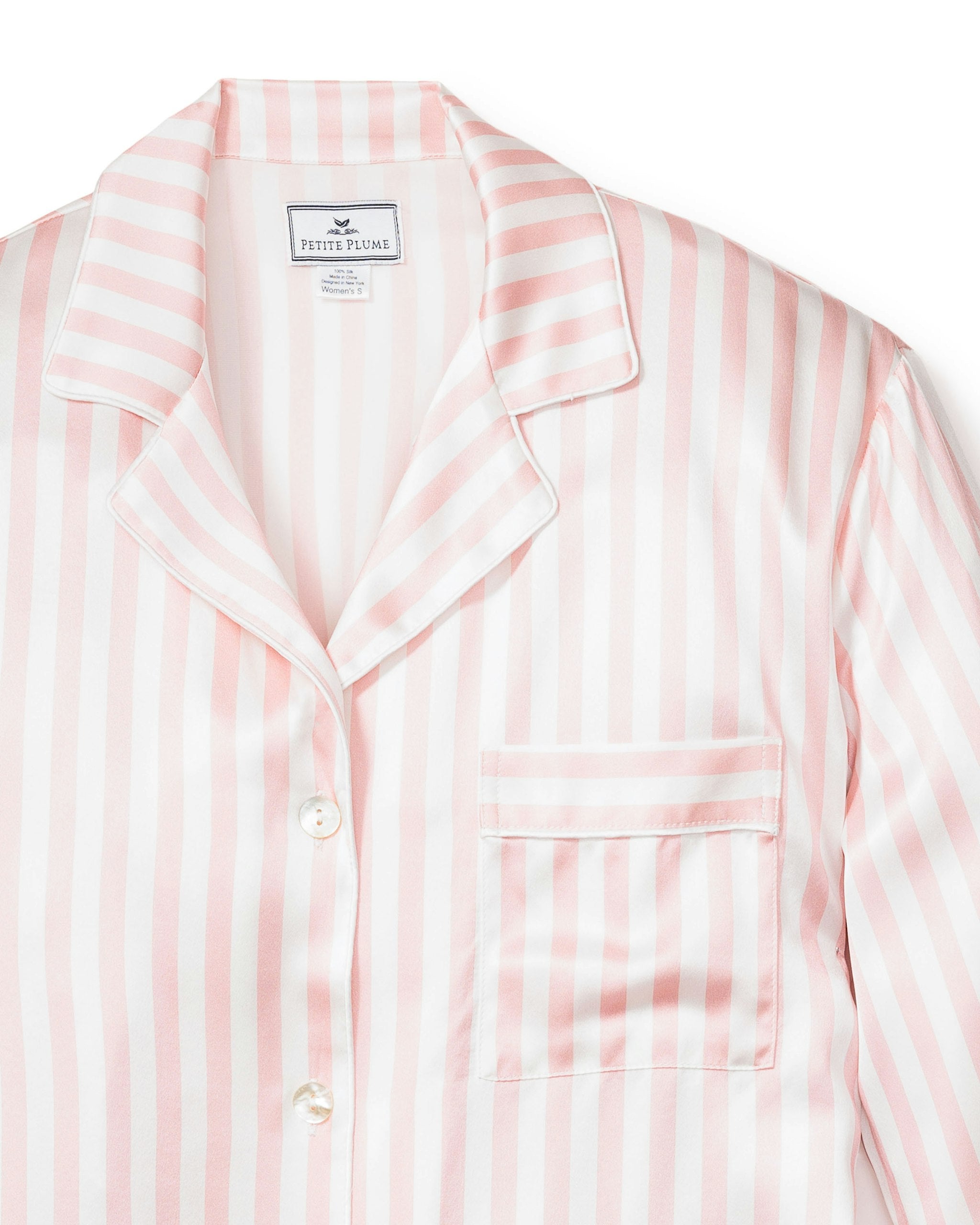 Women's Silk Pajama Set in Pink Stripe in Pink Stripe#Color_Pink Stripe
