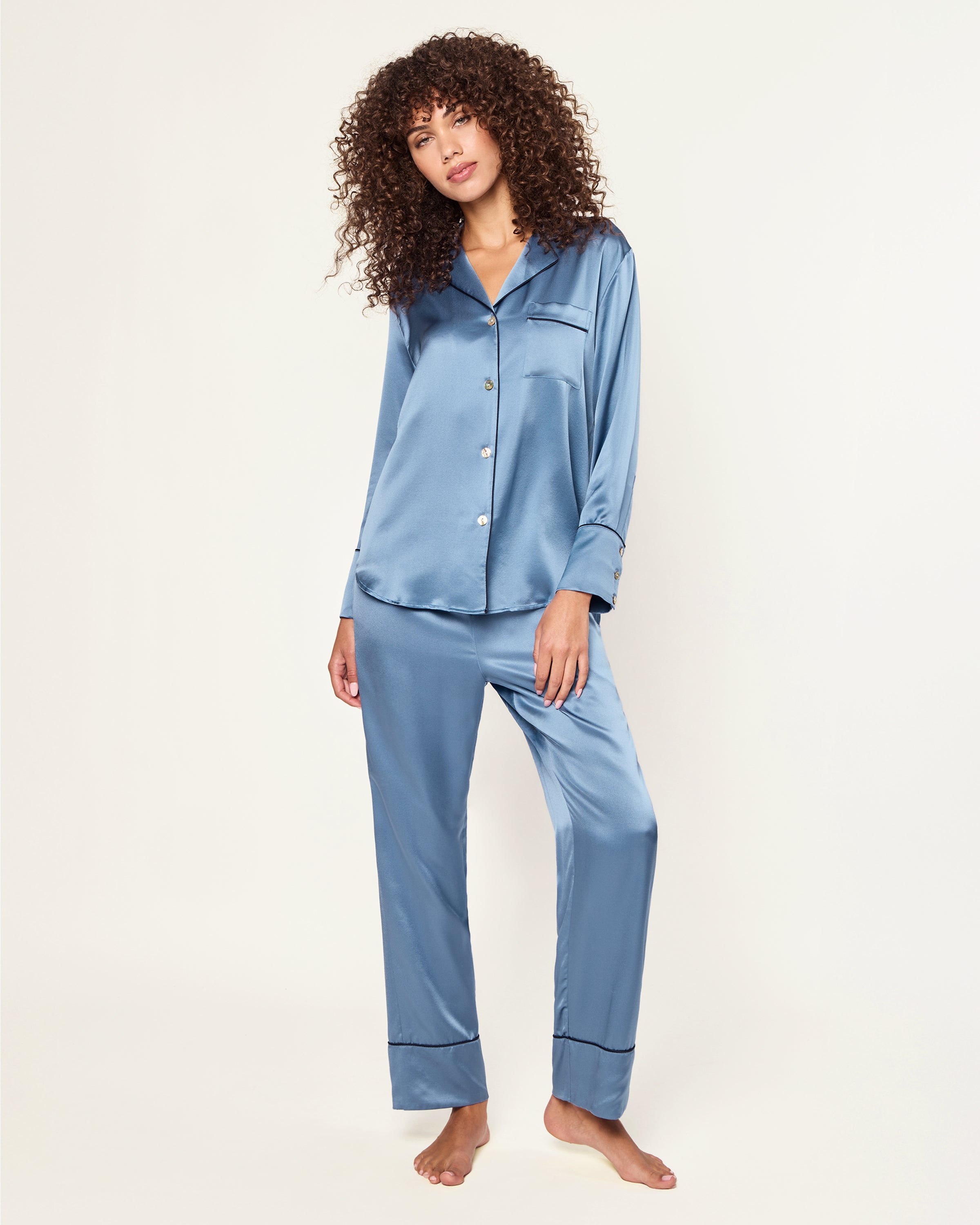 Women's Silk Pajama Set in Mystique Blue