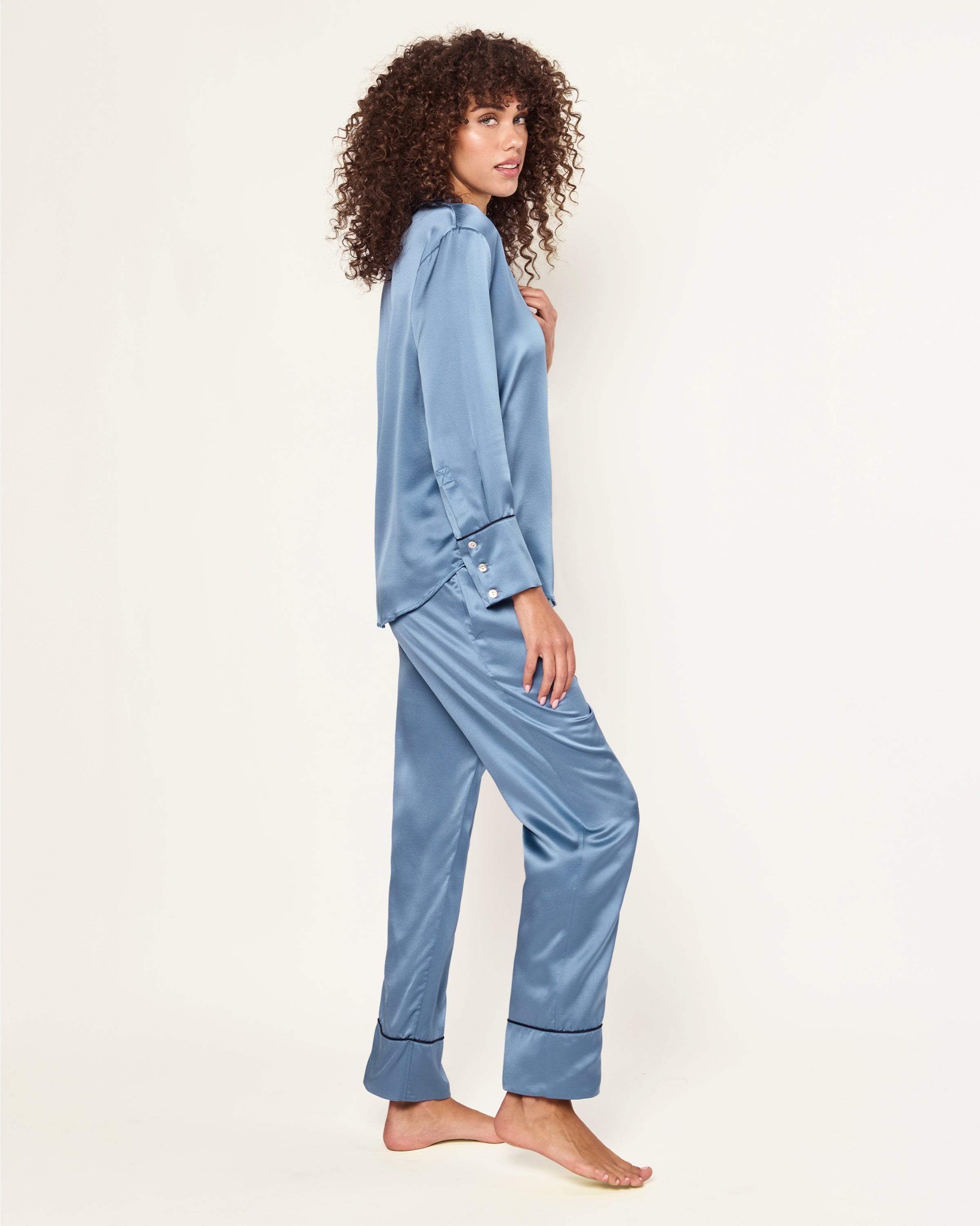 Women's Silk Pajama Set in Mystique Blue