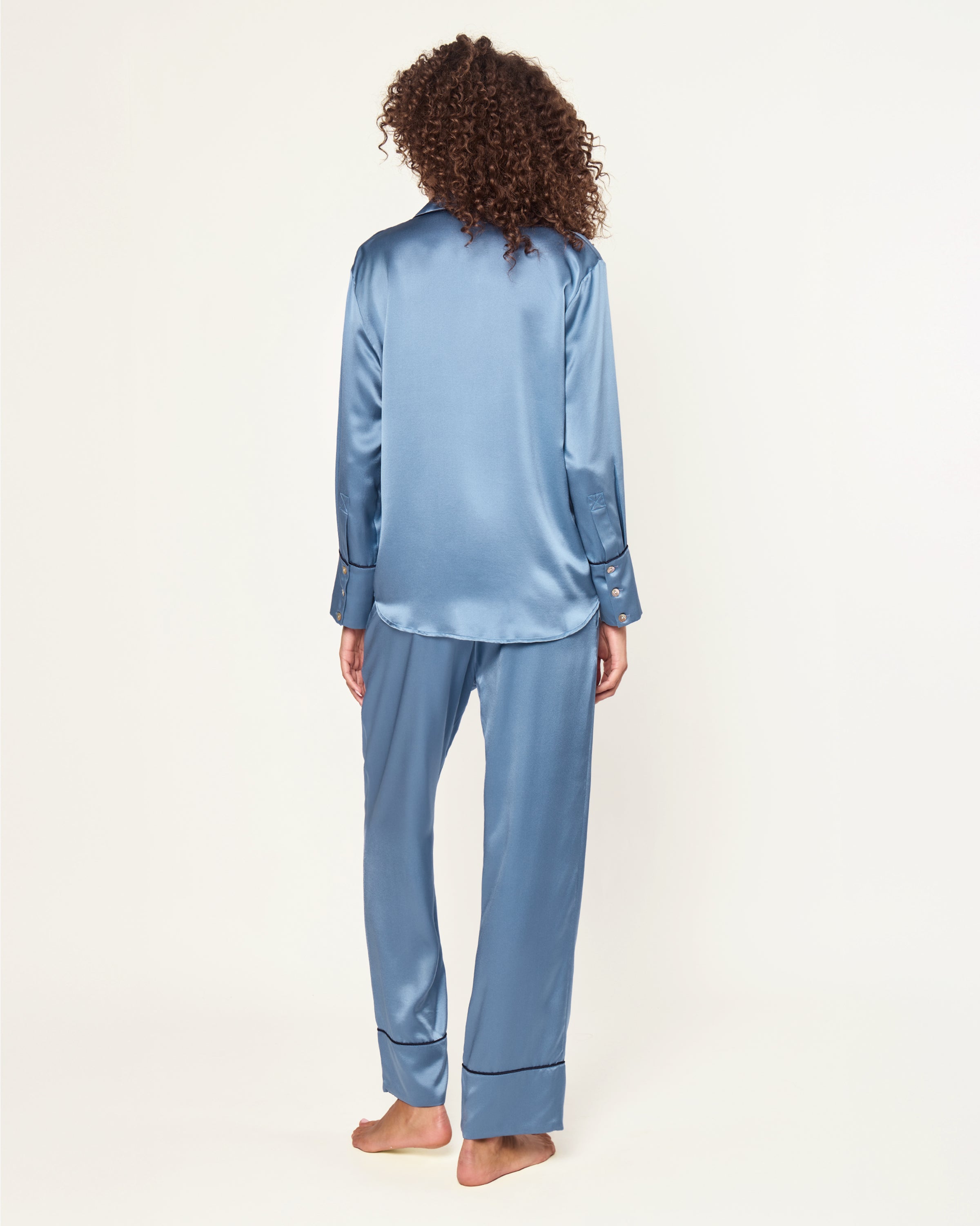 Women's Silk Pajama Set in Mystique Blue