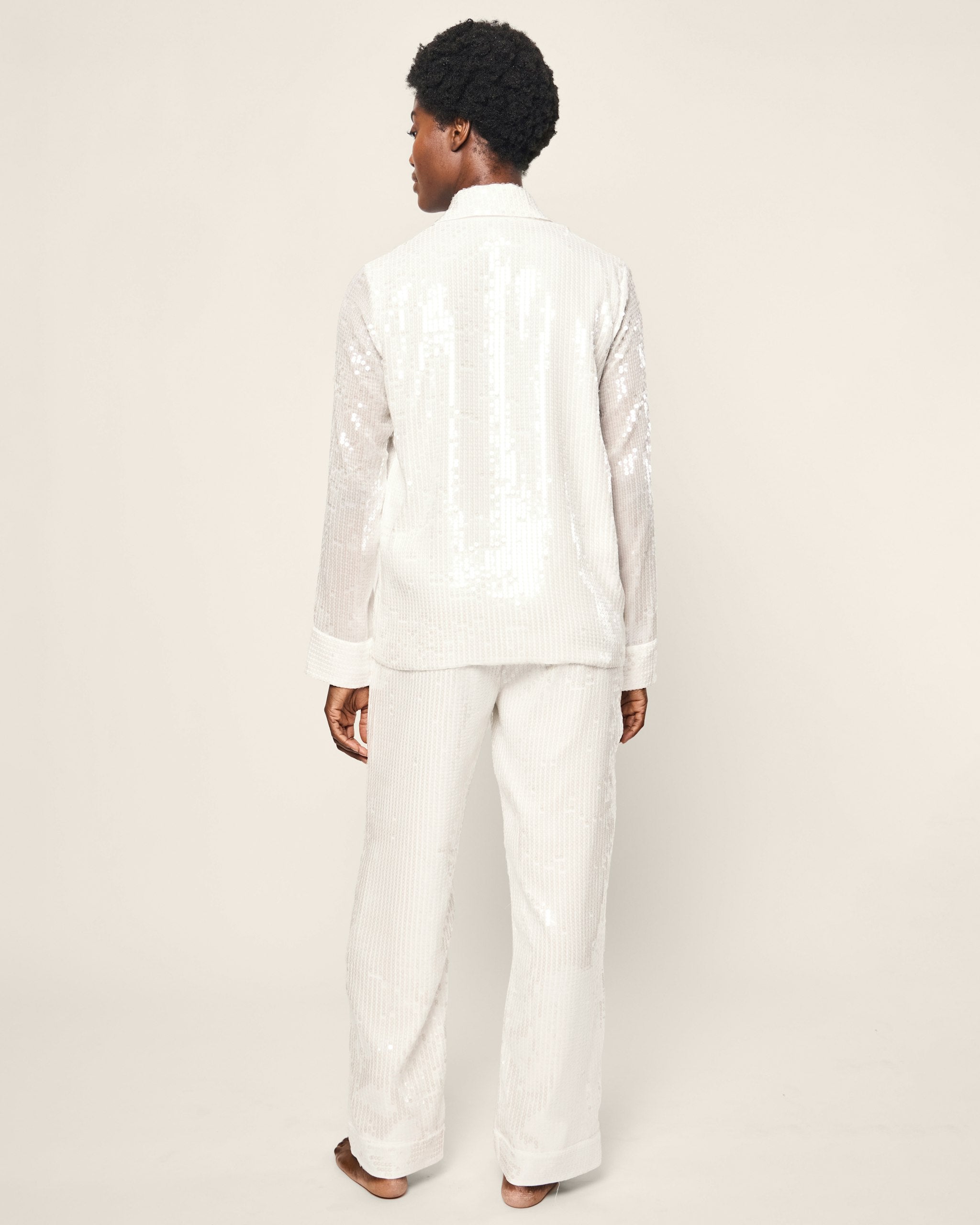 Women's Pajama Set in Black Sequins in White#Color_White