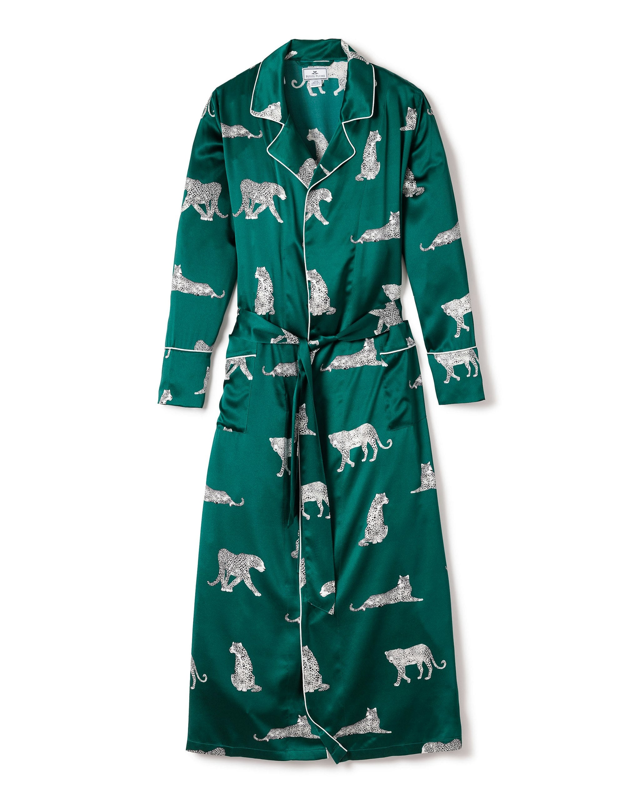 Women's Silk Long Robe in Panthère de Nuit in Panthère de Luxe#Color_Panthère de Luxe
