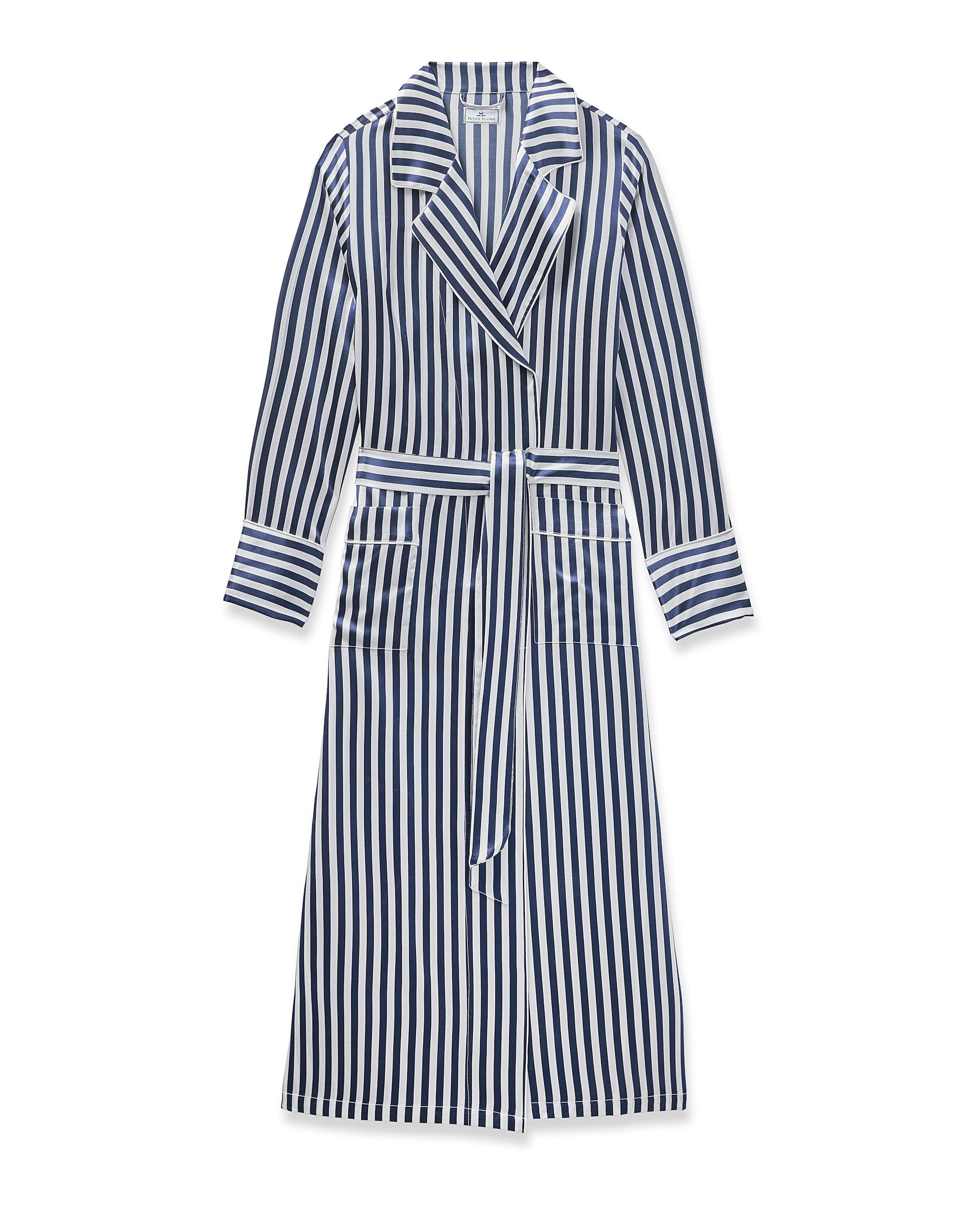 Women's Silk Robe in Navy Bengal Stripe in Navy Bengal Stripe#Color_Navy Bengal Stripe