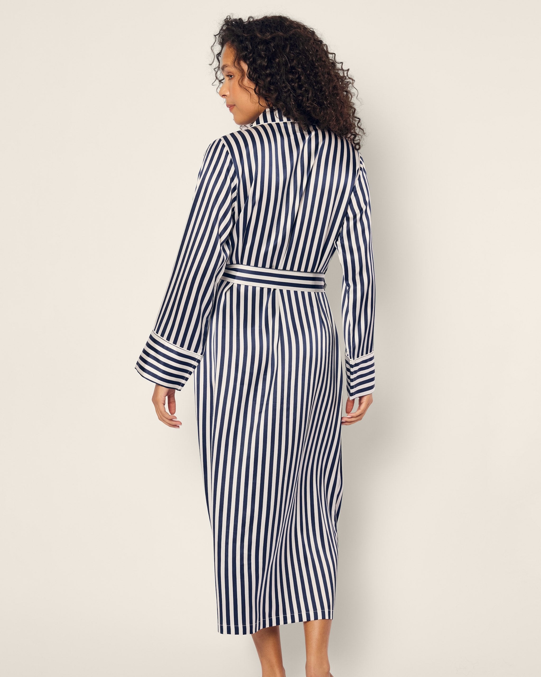 Women's Silk Robe in Navy Bengal Stripe in Navy Bengal Stripe#Color_Navy Bengal Stripe