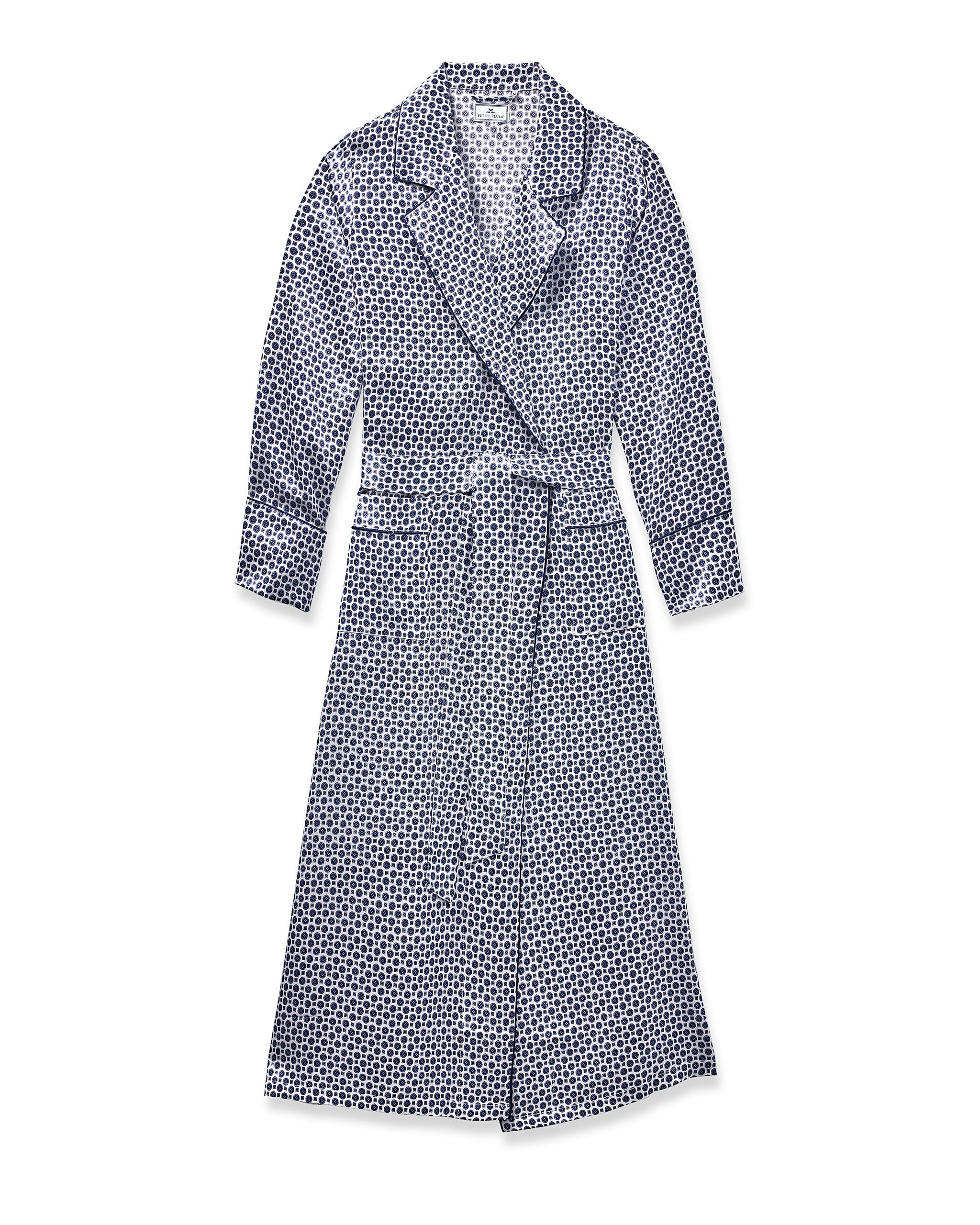 Women's Silk Robe in Navy Foulard in Navy Foulard#Color_Navy Foulard