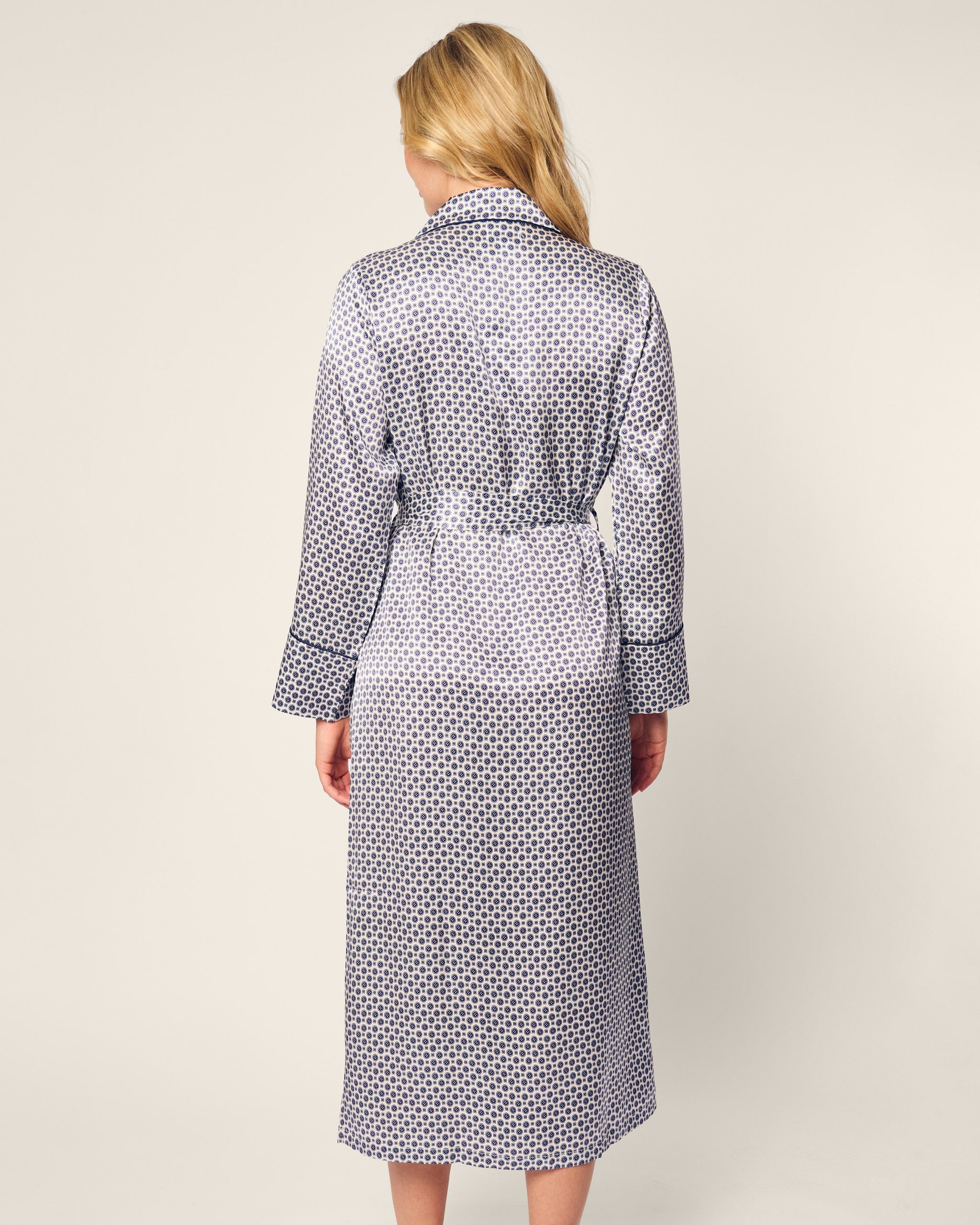 Women's Silk Robe in Navy Foulard in Navy Foulard#Color_Navy Foulard
