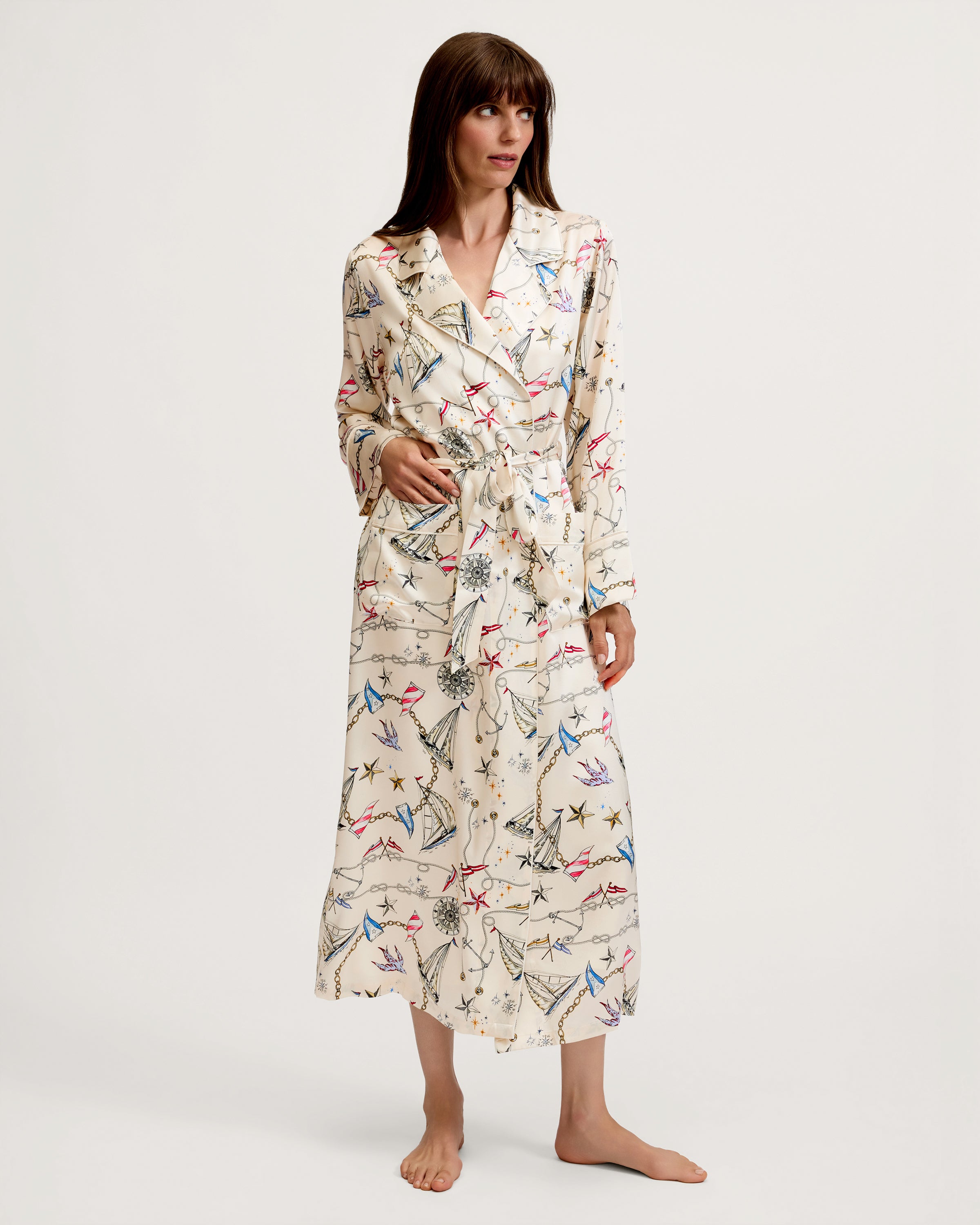 Women's Silk Long Robe in Regatta Royale