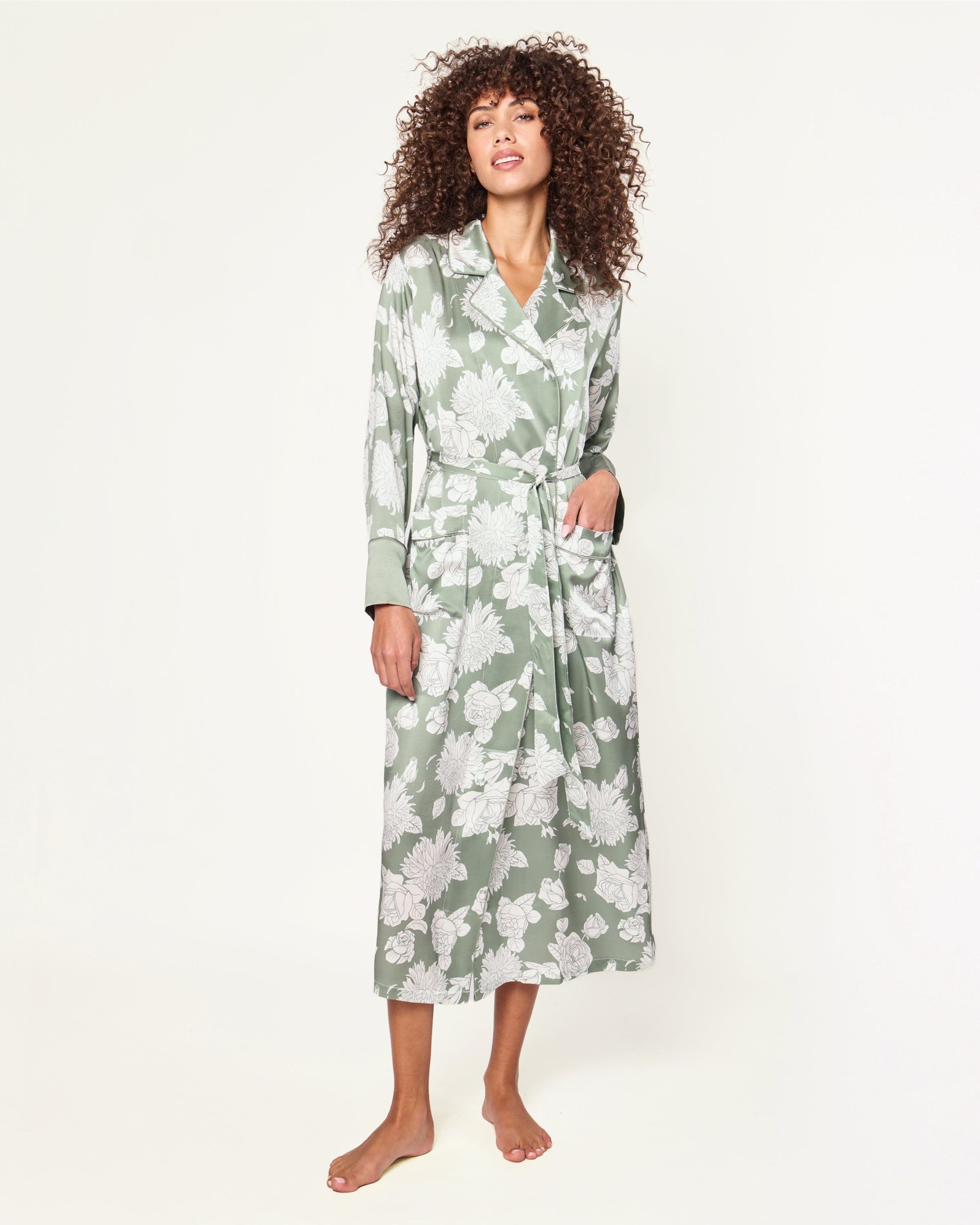 Women's Silk Robe in Sage Bloom