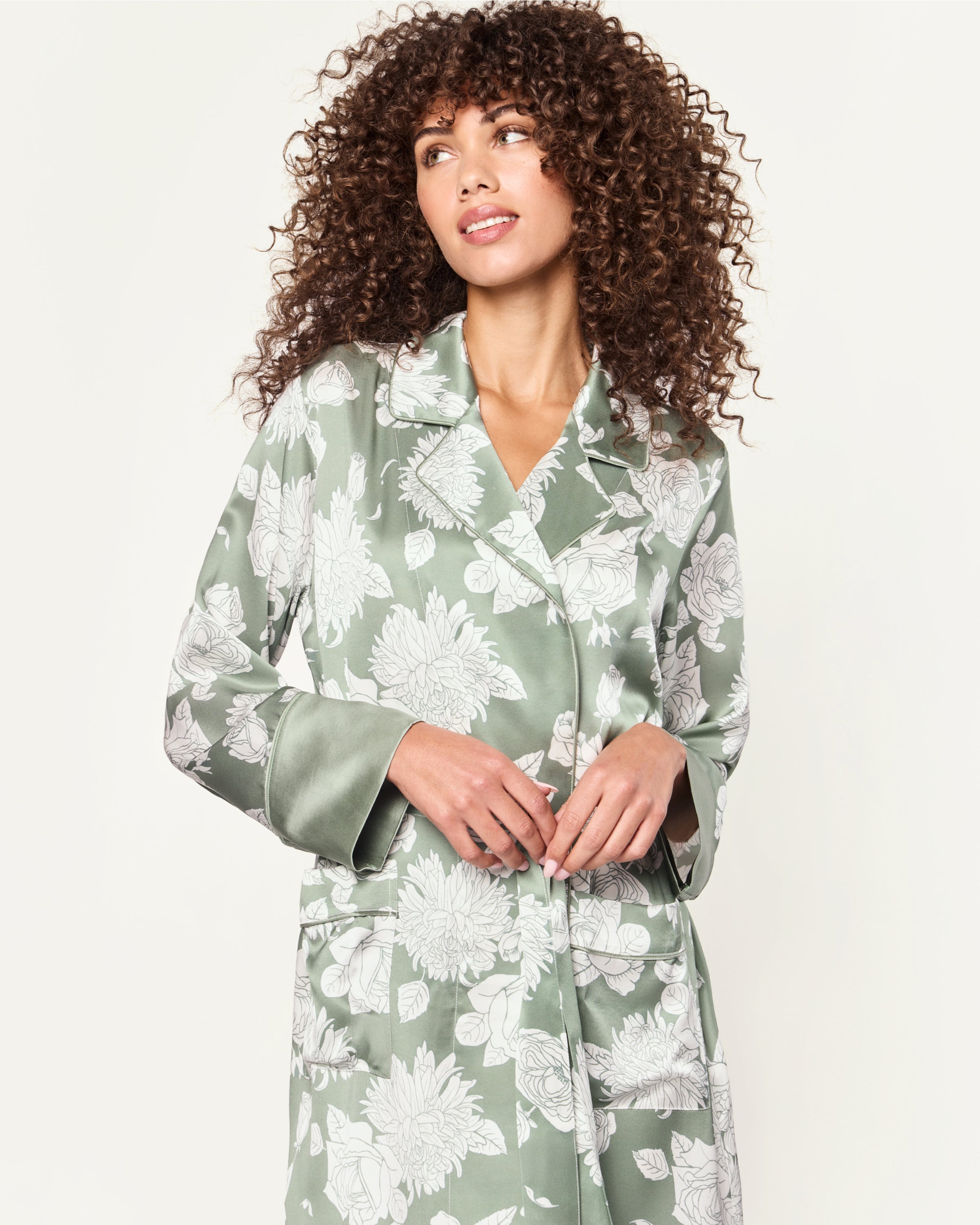Women's Silk Robe in Sage Bloom