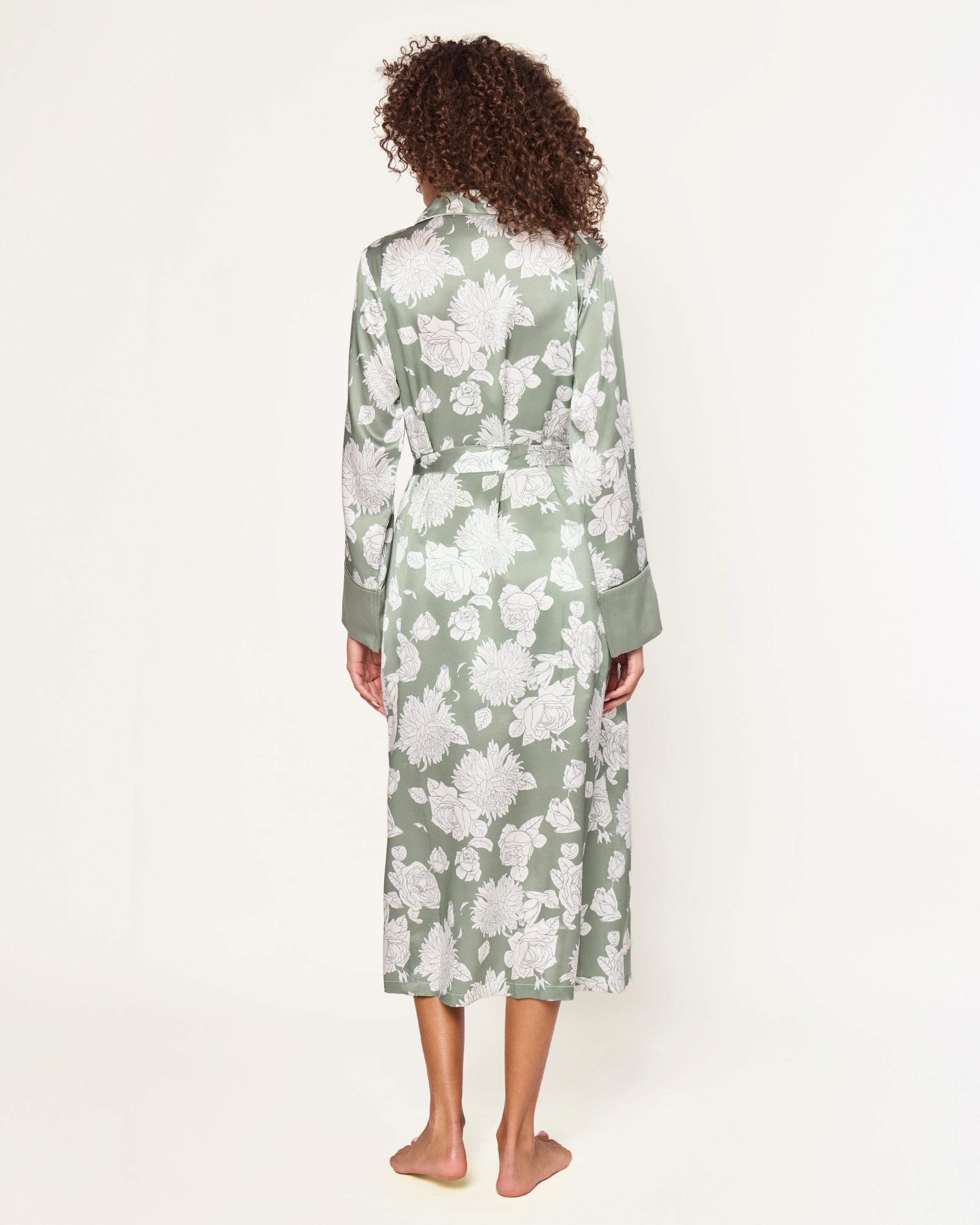 Women's Silk Robe in Sage Bloom