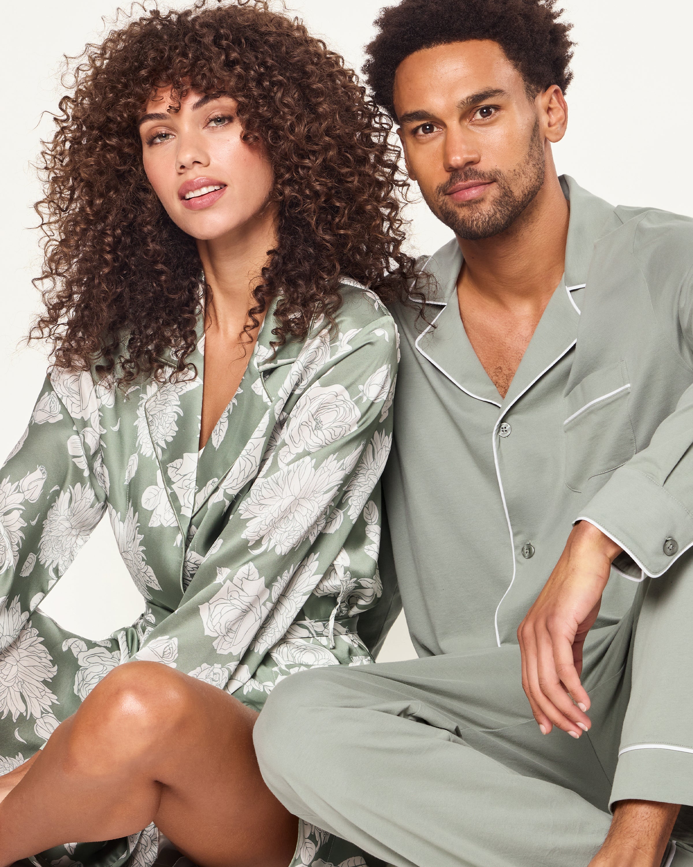 Women's Silk Robe in Sage Bloom