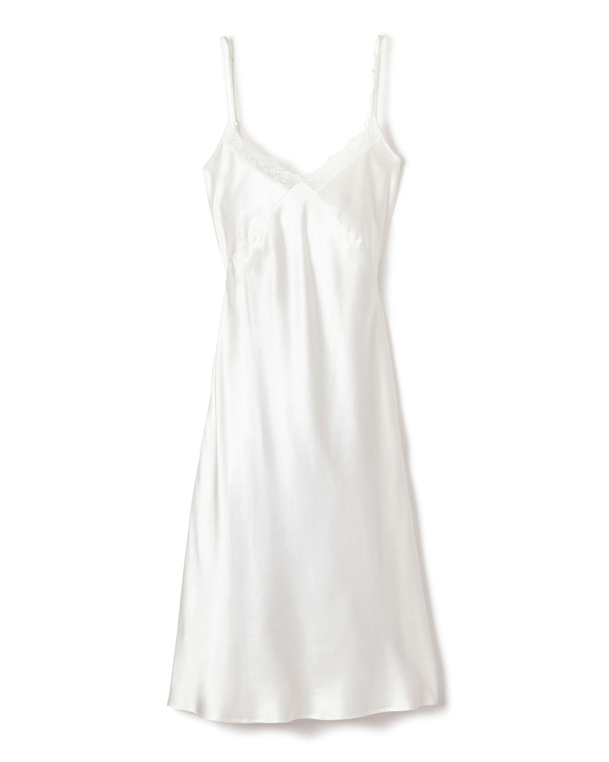 Women's Silk Cosette Nightgown With Lace in White in White#Color_White